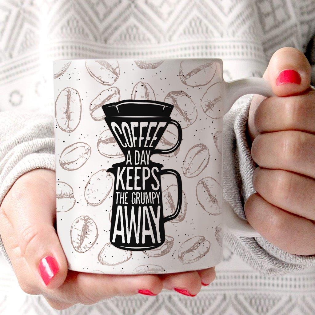 Trend Setters Original (Coffee a Day Keeps the Grumpy Away) 11 oz White Ceramic Mug WMUG1768