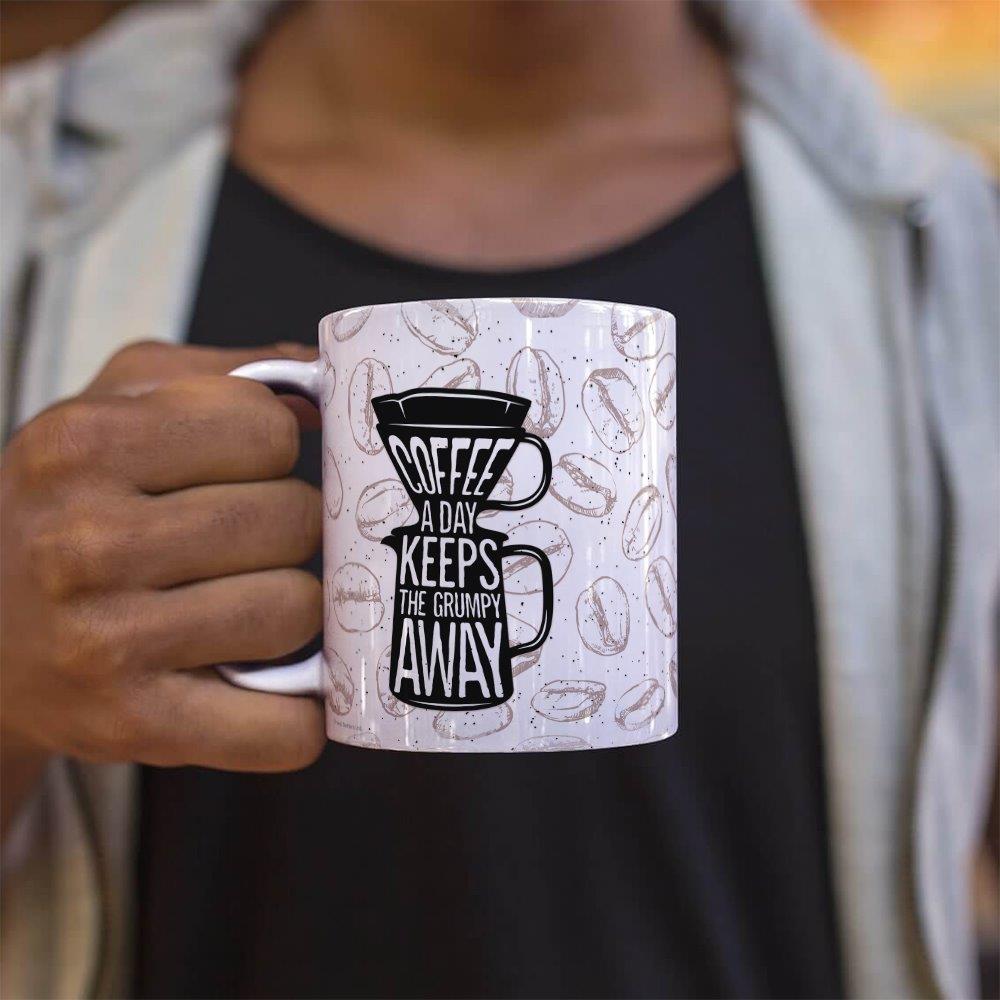 Trend Setters Original (Coffee a Day Keeps the Grumpy Away) 11 oz White Ceramic Mug WMUG1768
