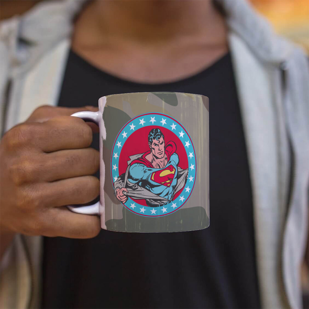 Superman (Camouflage and American Flag Shield) 11 oz White Ceramic Mug WMUG1828