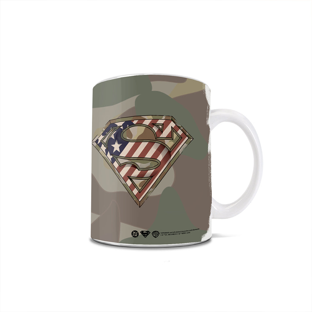 Superman (Camouflage and American Flag Shield) 11 oz White Ceramic Mug WMUG1828