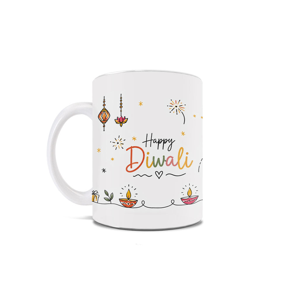 Trend Setters Original (Happy Diwali Lanterns and Diyas) 11 oz White Ceramic Mug WMUG1858