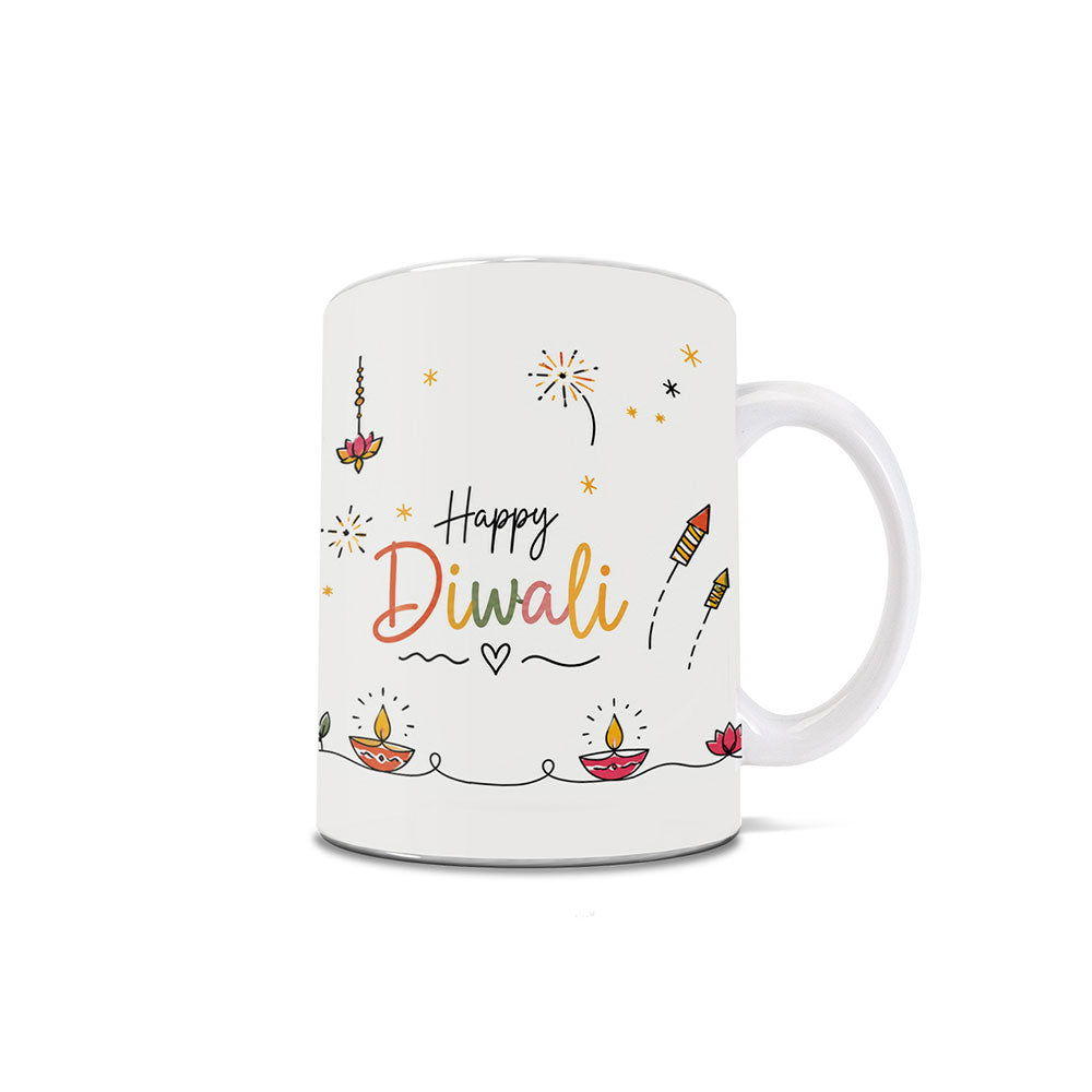 Trend Setters Original (Happy Diwali Lanterns and Diyas) 11 oz White Ceramic Mug WMUG1858