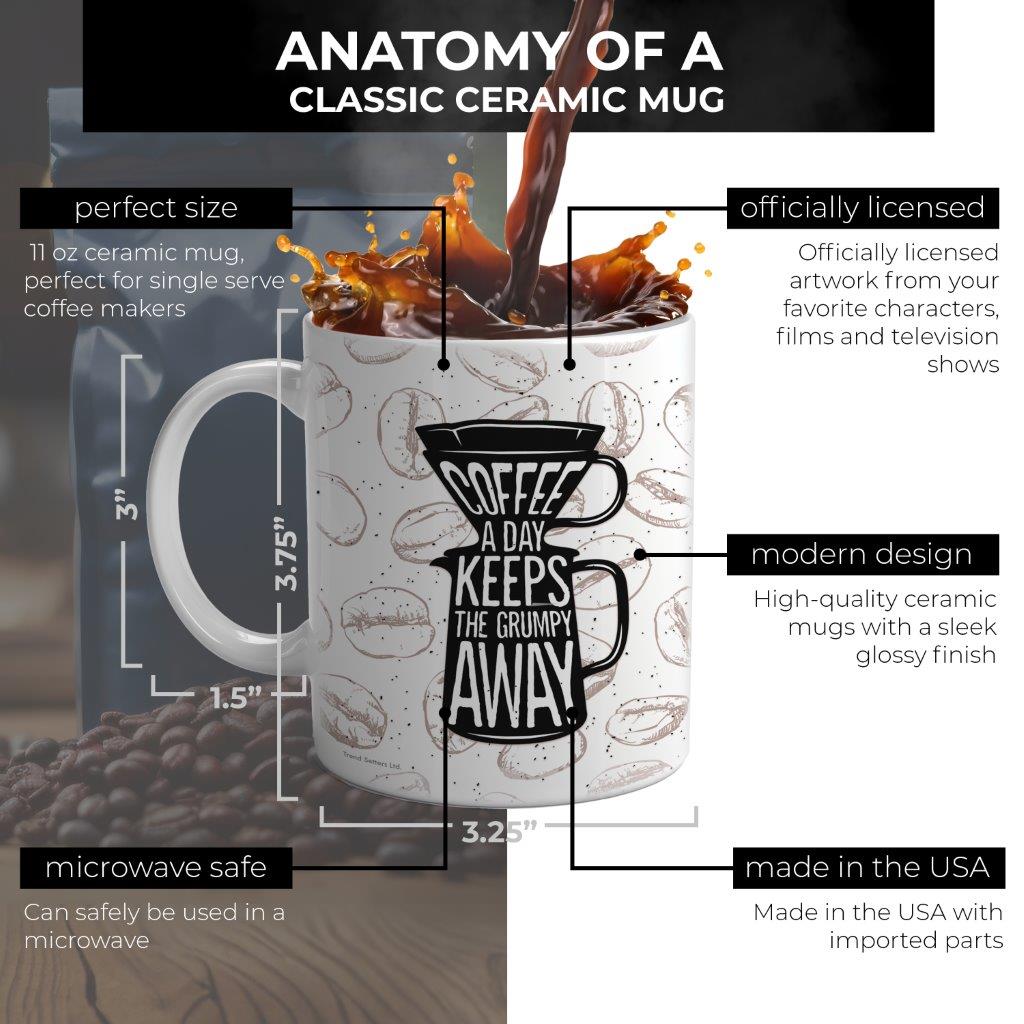 Trend Setters Original (Coffee a Day Keeps the Grumpy Away) 11 oz White Ceramic Mug WMUG1768