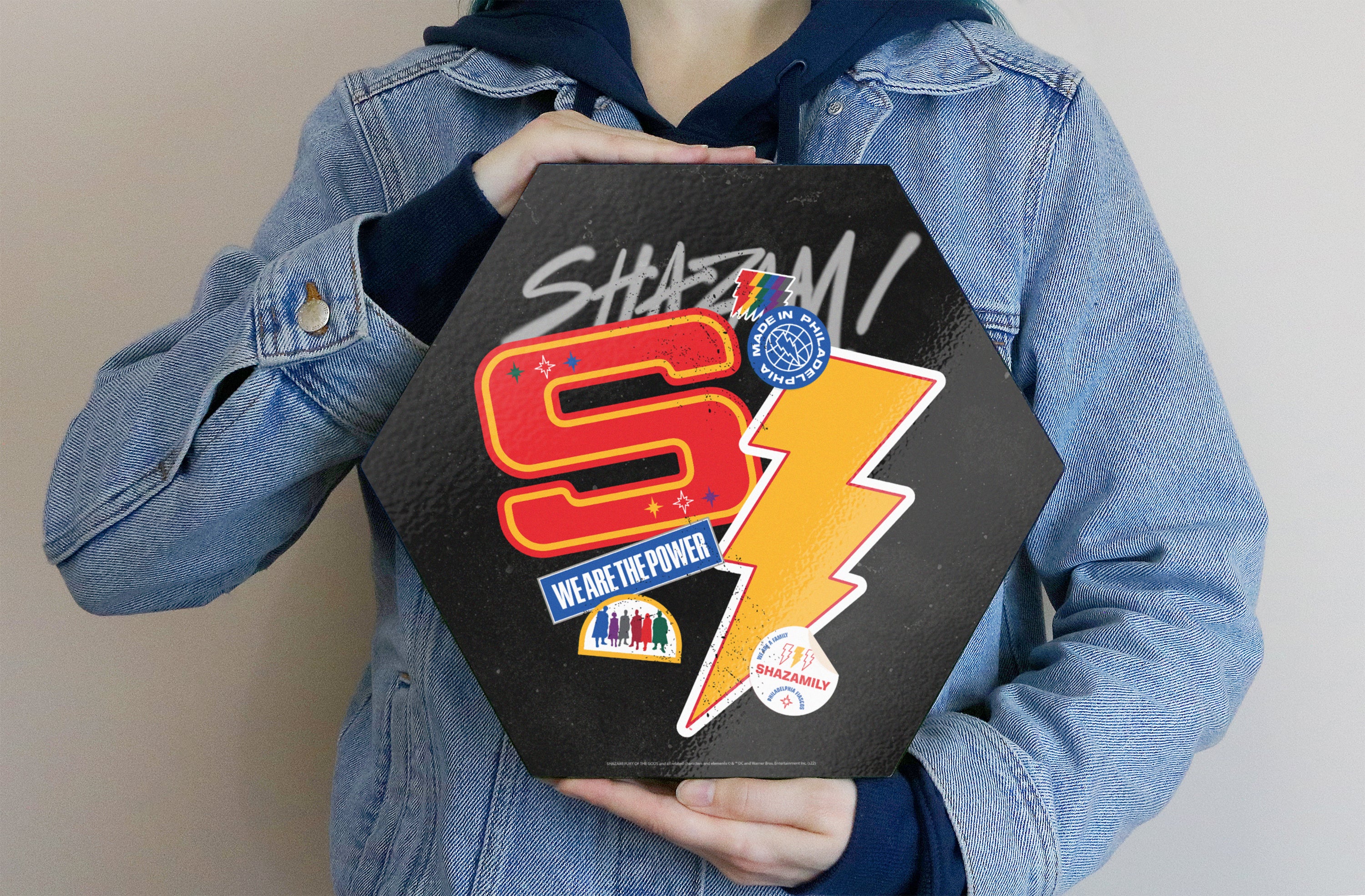 Shazam! Fury Of The Gods (Stickers) KNEXAGON® Wood Print WPHEX0259