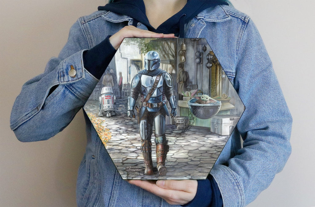 Star Wars (The Mandalorian - A Welcome Sight) KNEXAGON® Wood Print WPHEX0940