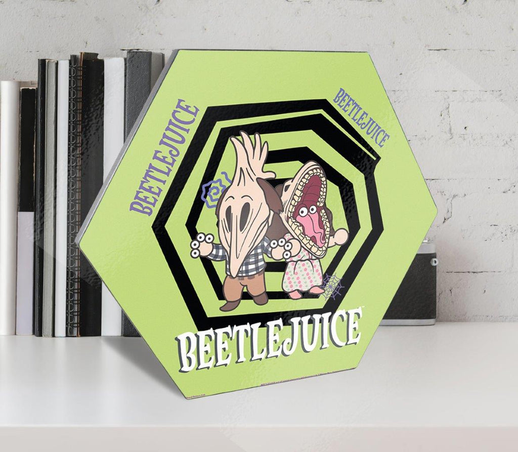 Beetlejuice (Barbara & Adam - Chibi) KNEXAGON® Wood Print WPHEX1448