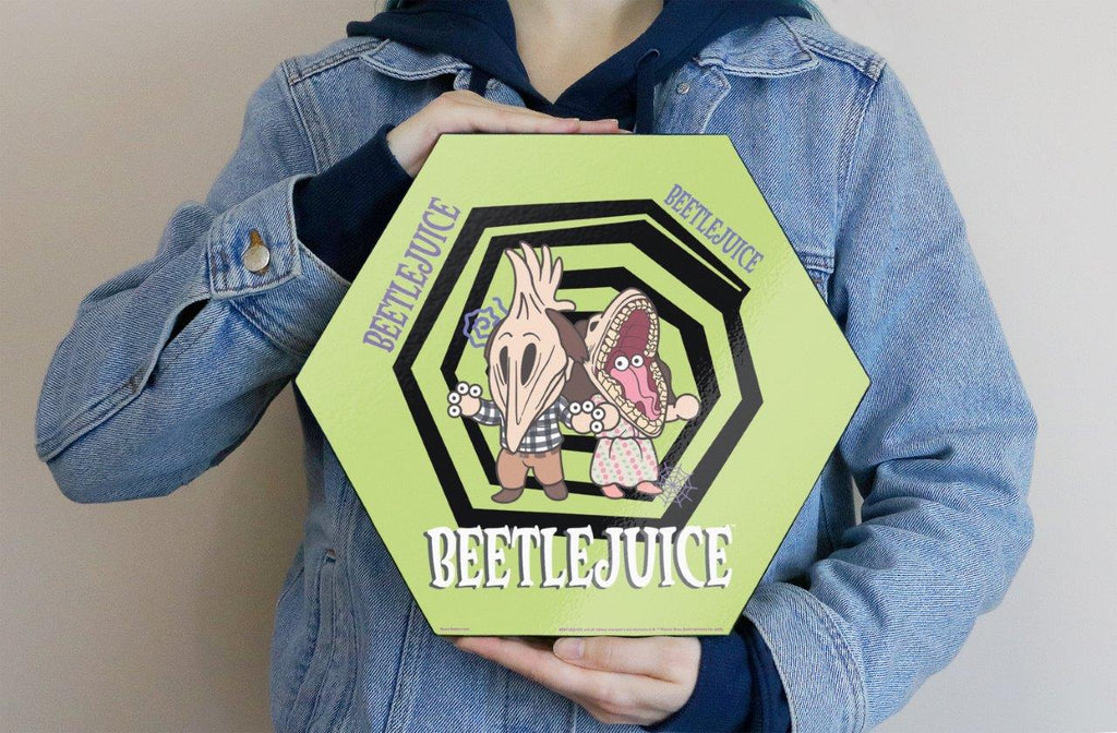 Beetlejuice (Barbara & Adam - Chibi) KNEXAGON® Wood Print WPHEX1448