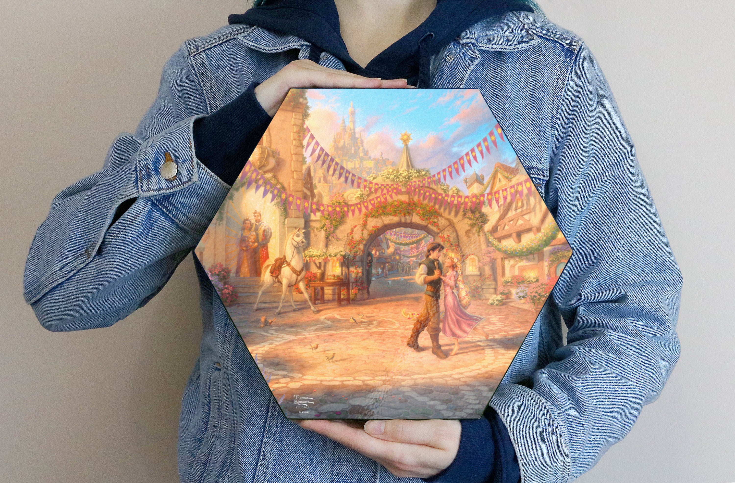 Disney (Rapunzel Dancing in the Sunlit Courtyard) KNEXAGON® Wood Print WPHEX1722