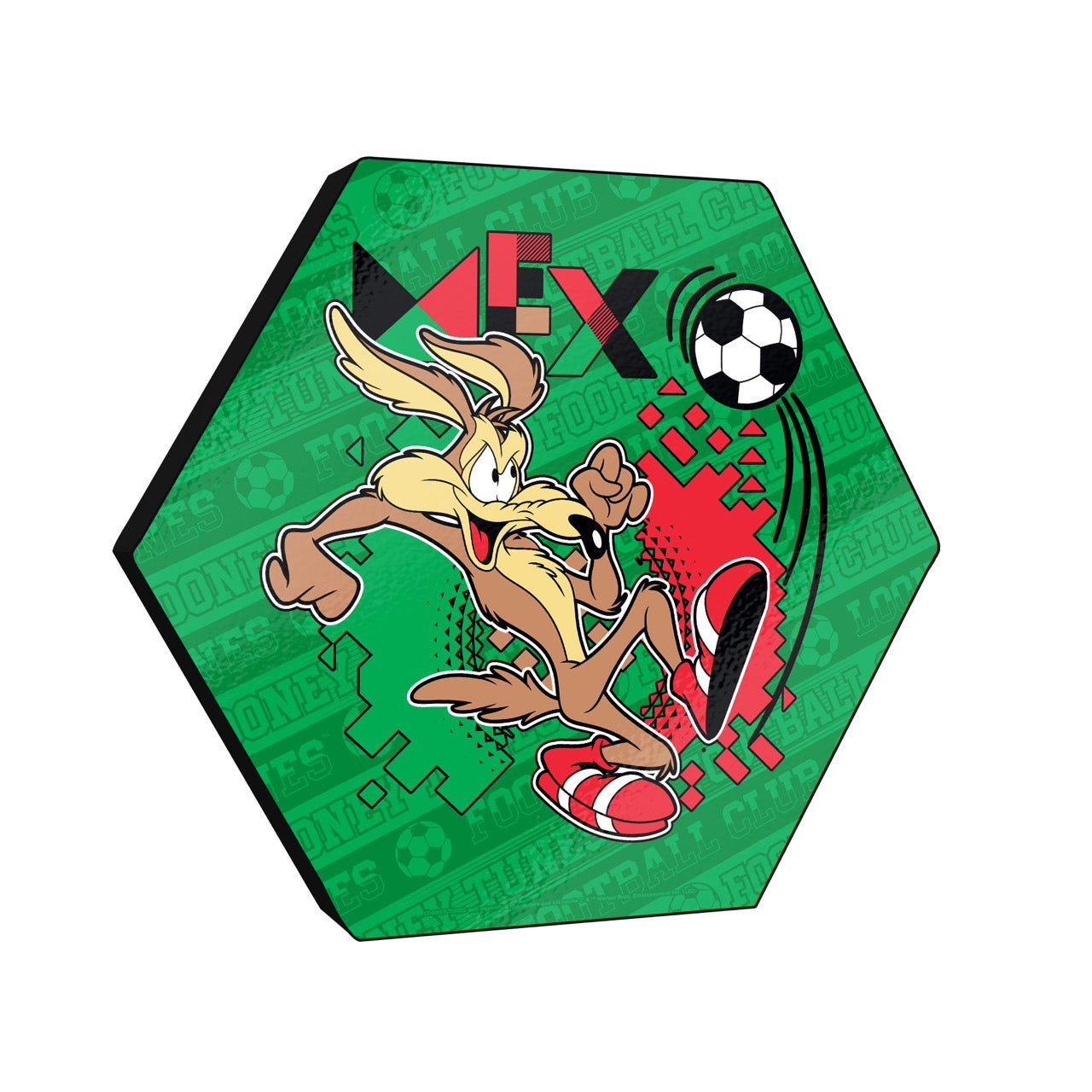 Looney Tunes (Team Mexico Soccer - Wile E. Coyote) KNEXAGON® Wood Print WPHEX1810BOH