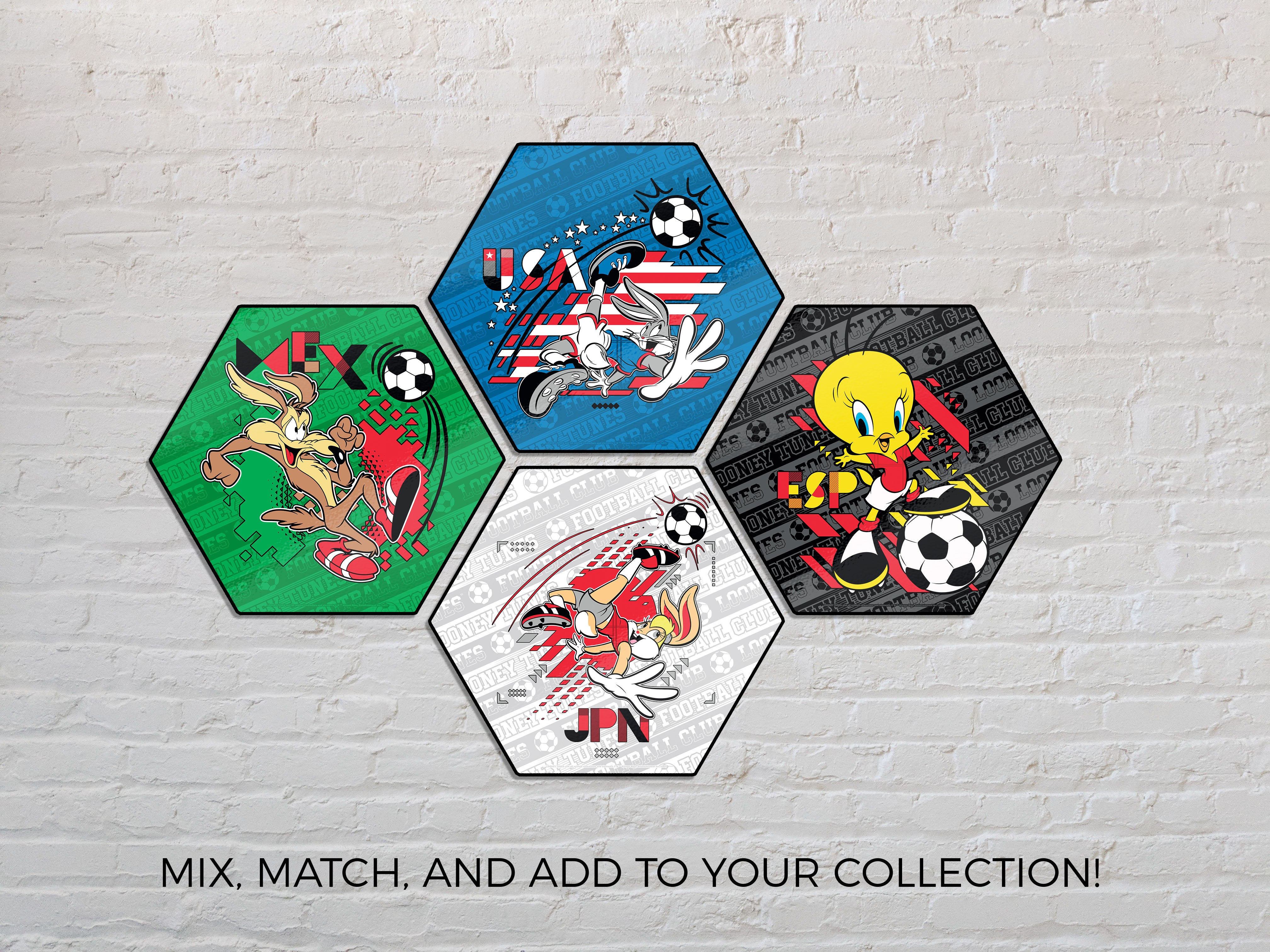 Looney Tunes (Team Mexico Soccer - Wile E. Coyote) KNEXAGON® Wood Print WPHEX1810BOH