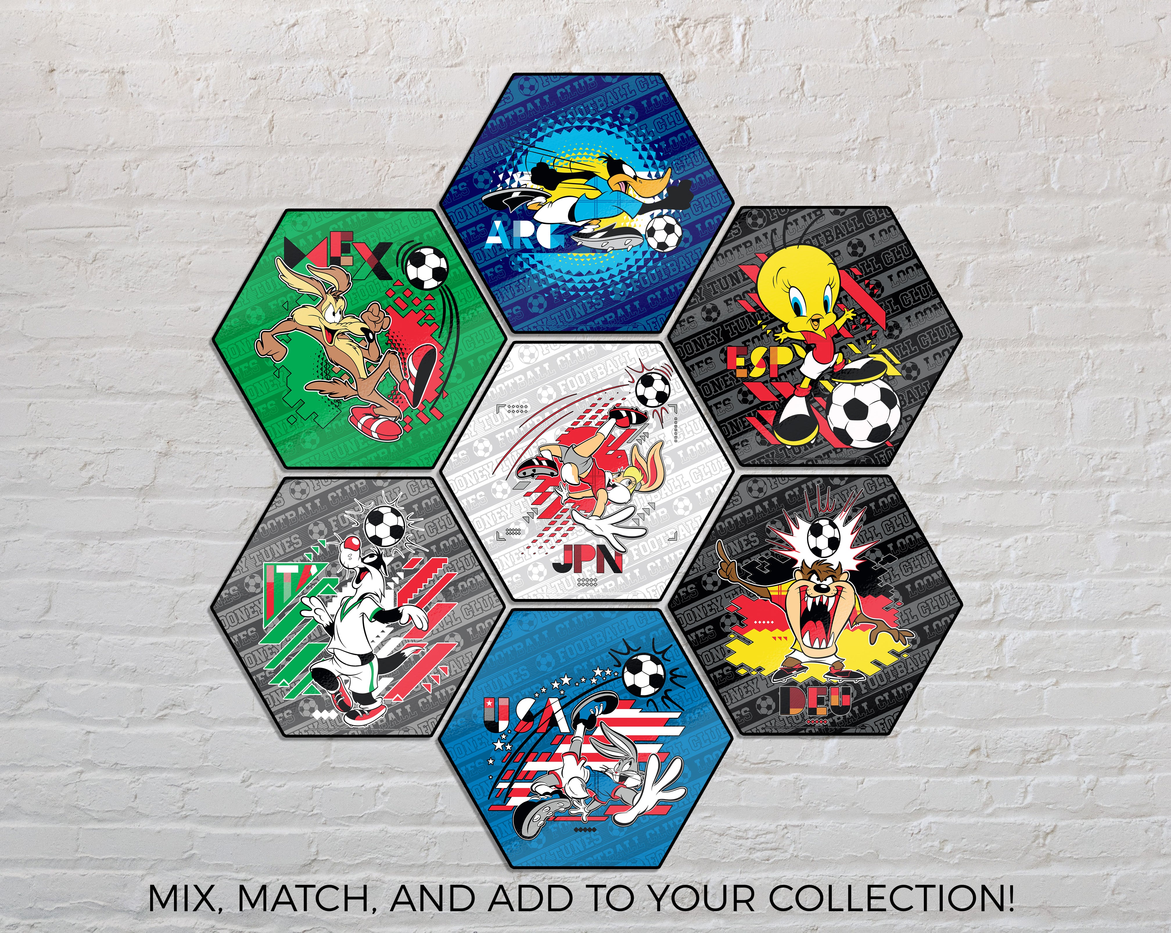 Looney Tunes (Team Mexico Soccer - Wile E. Coyote) KNEXAGON® Wood Print WPHEX1810BOH