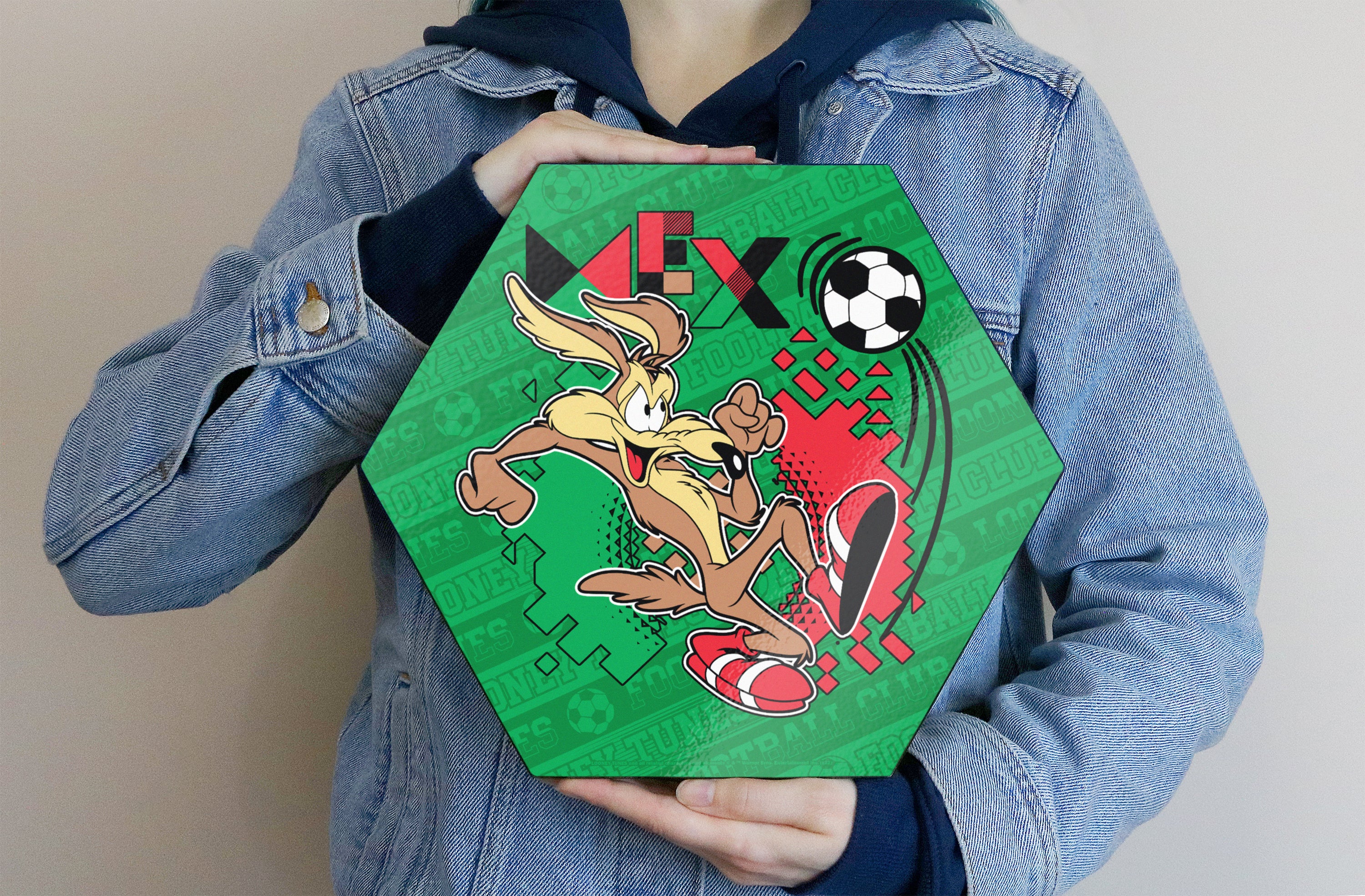 Looney Tunes (Team Mexico Soccer - Wile E. Coyote) KNEXAGON® Wood Print WPHEX1810BOH