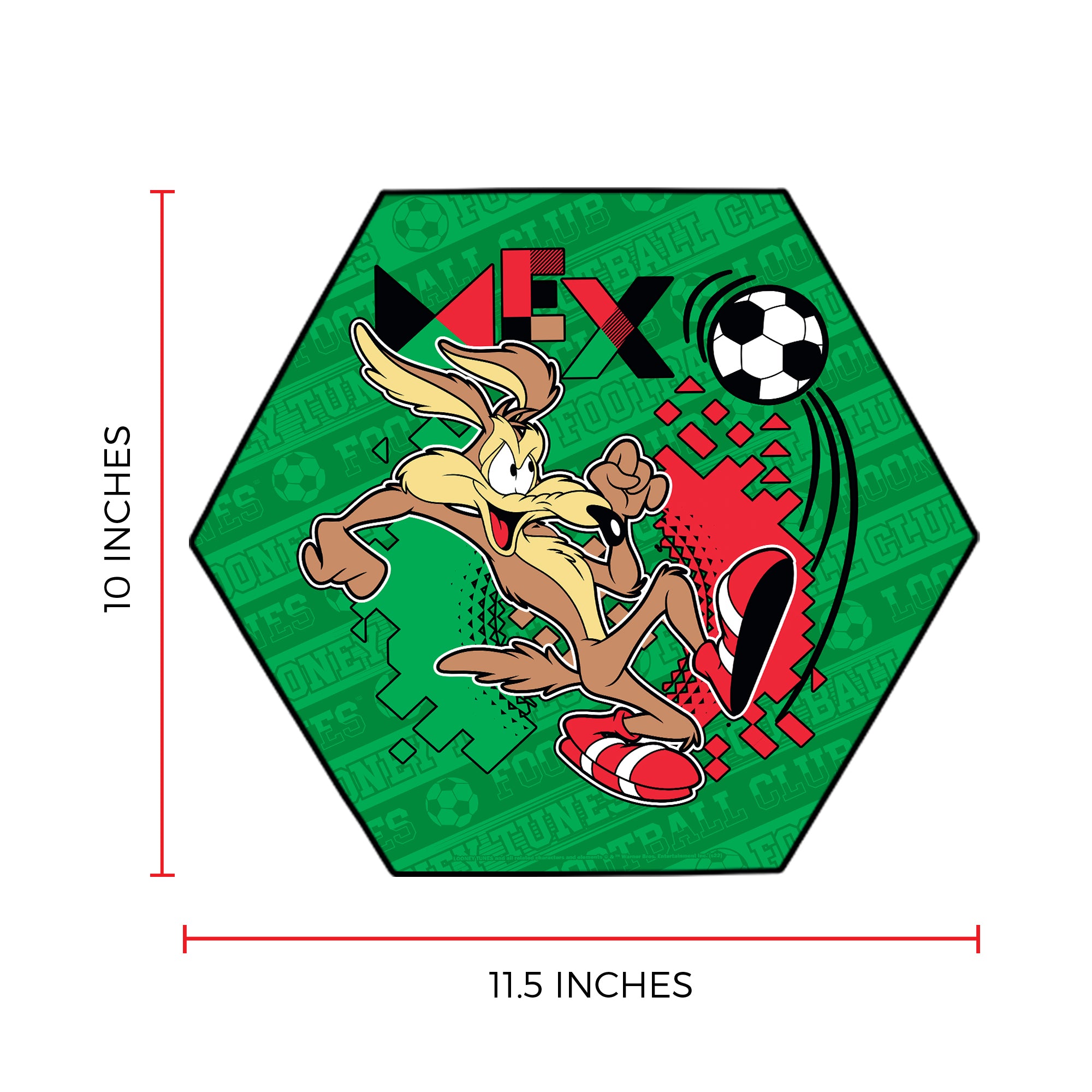 Looney Tunes (Team Mexico Soccer - Wile E. Coyote) KNEXAGON® Wood Print WPHEX1810BOH