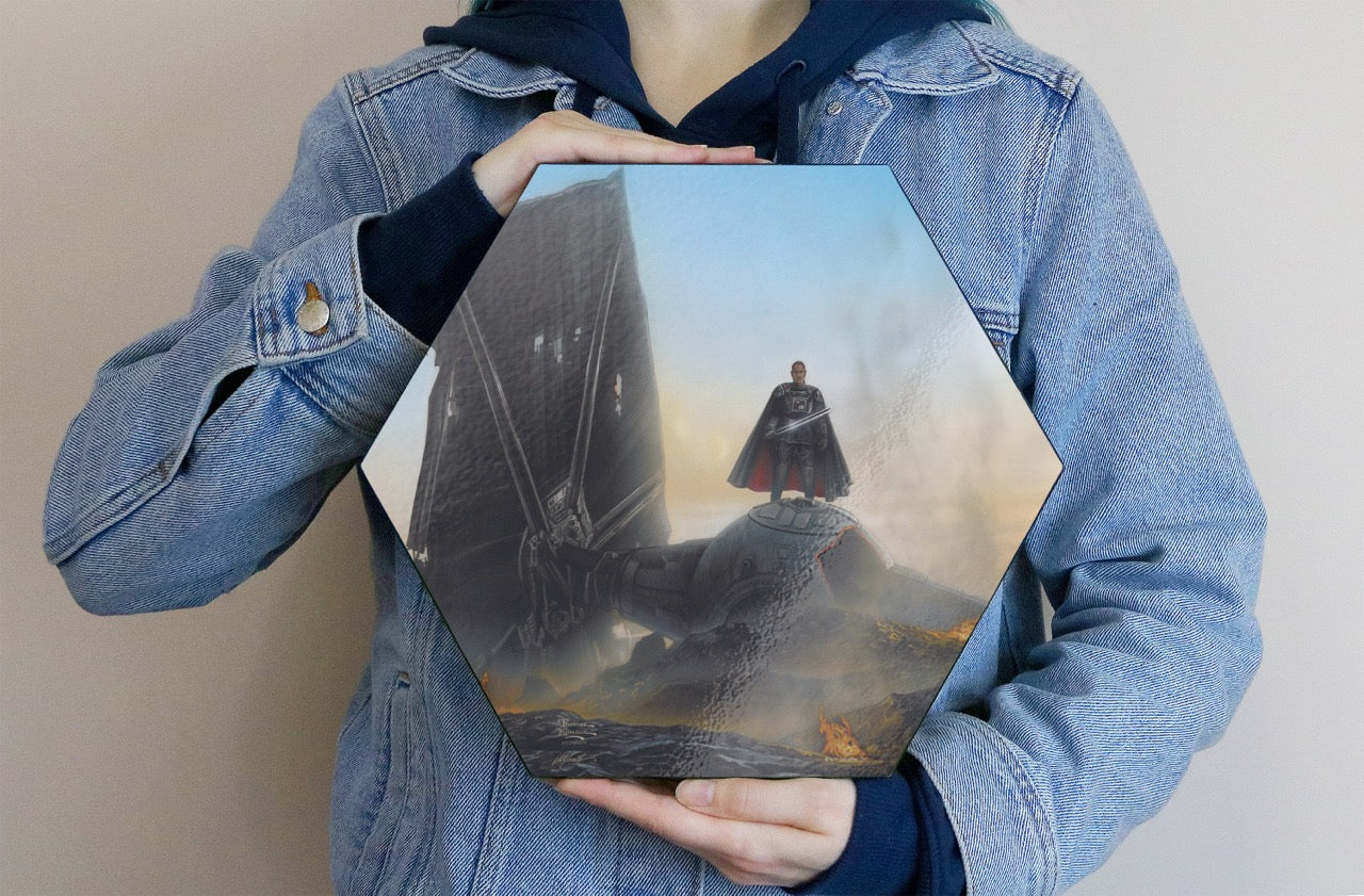 Star Wars (The Mandalorian - Undeterred) KNEXAGON® Wood Print WPHEX1946