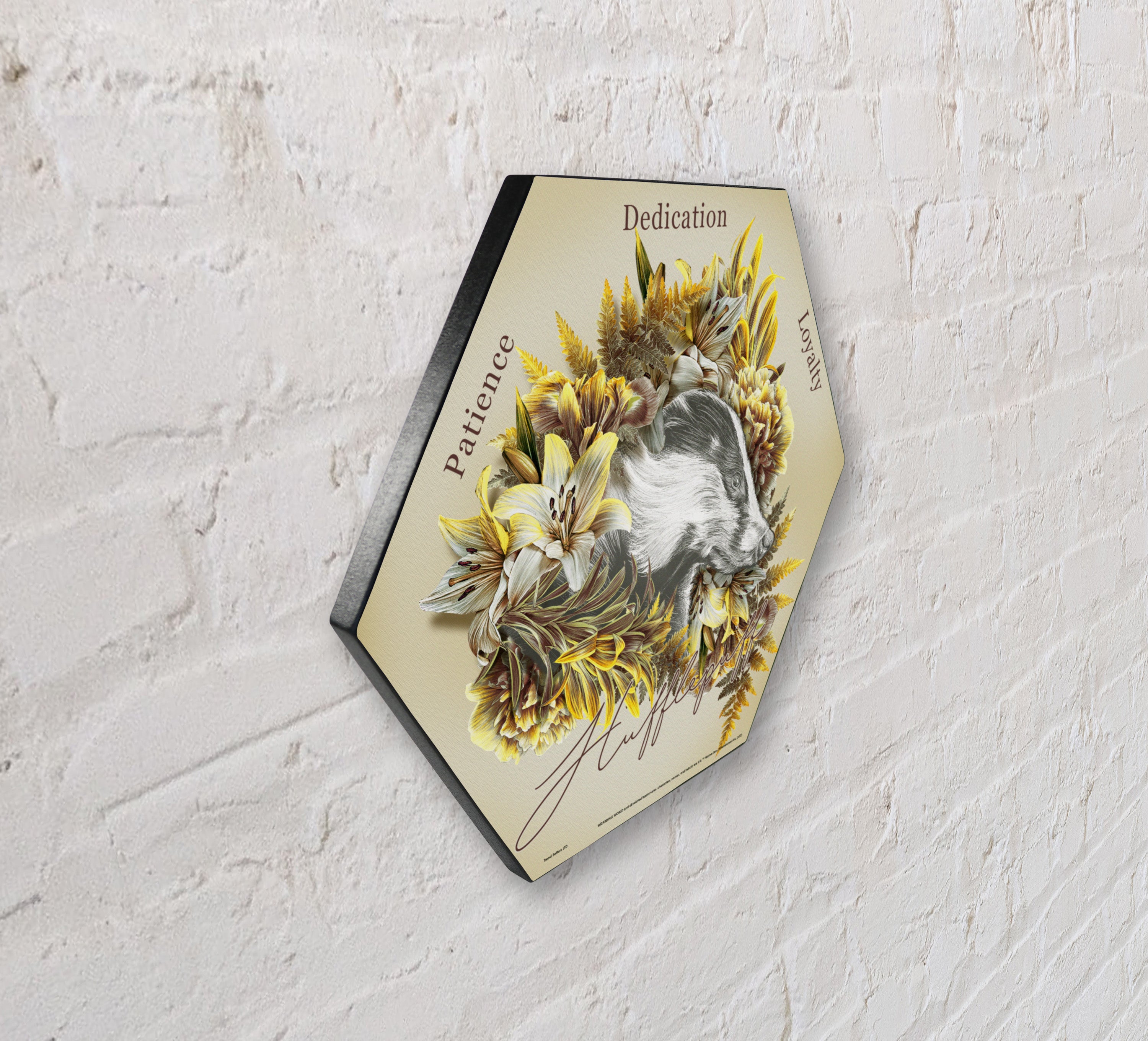 Harry Potter (Utilitarian Romance Hufflepuff) KNEXAGON® Wood Print WPHEX2192UTROM