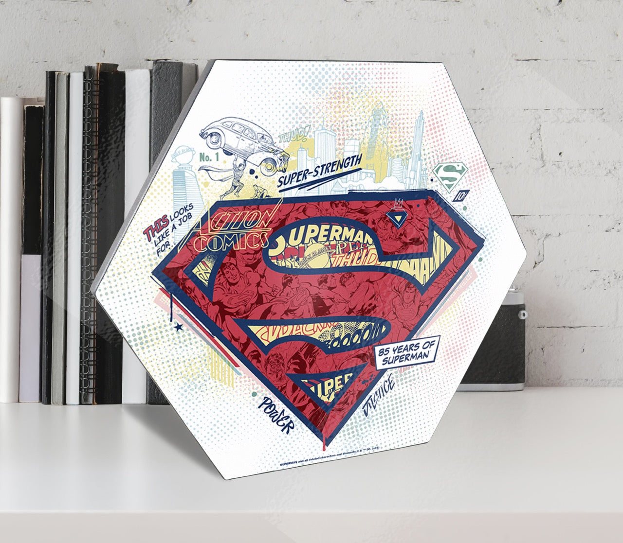 Superman 85th Anniversary (Dots) KNEXAGON® Wood Print WPHEX2465