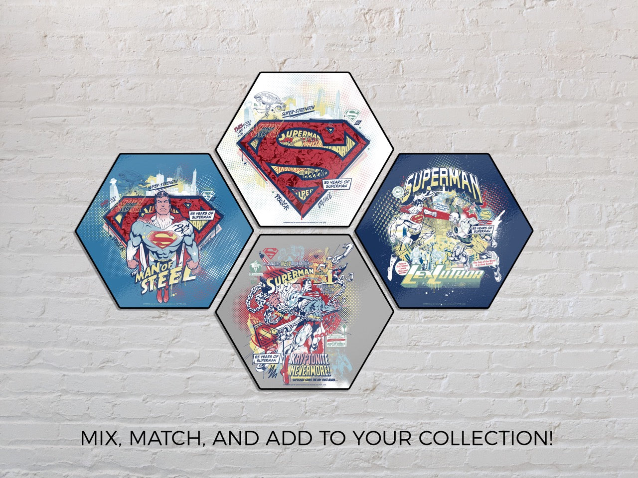 Superman 85th Anniversary (Dots) KNEXAGON® Wood Print WPHEX2465