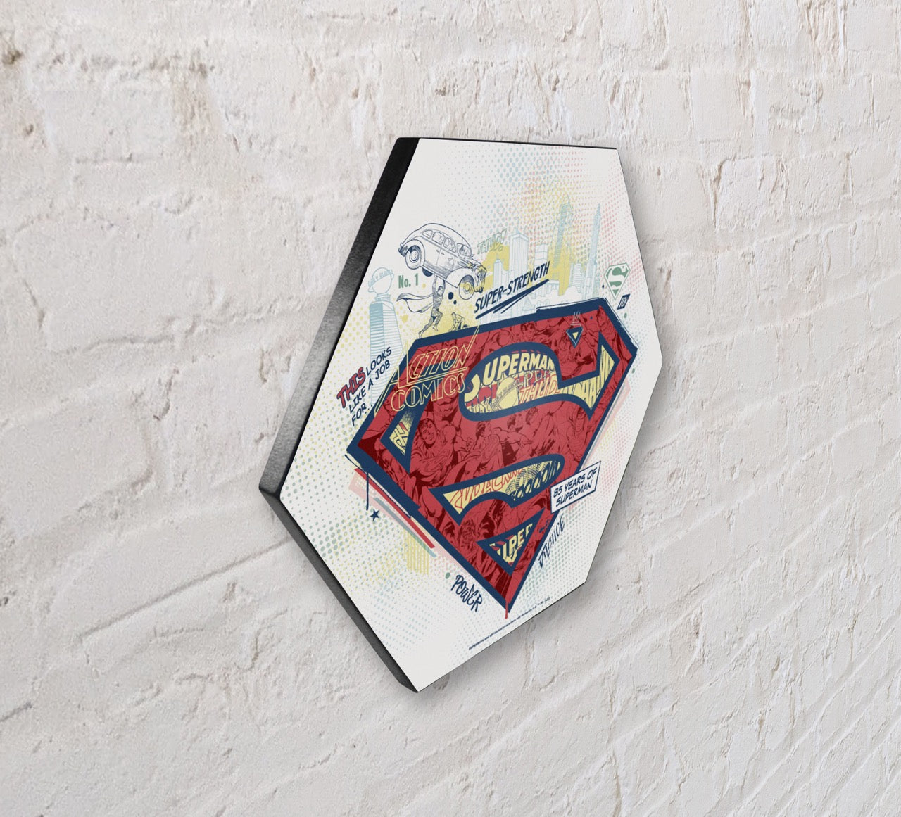 Superman 85th Anniversary (Dots) KNEXAGON® Wood Print WPHEX2465