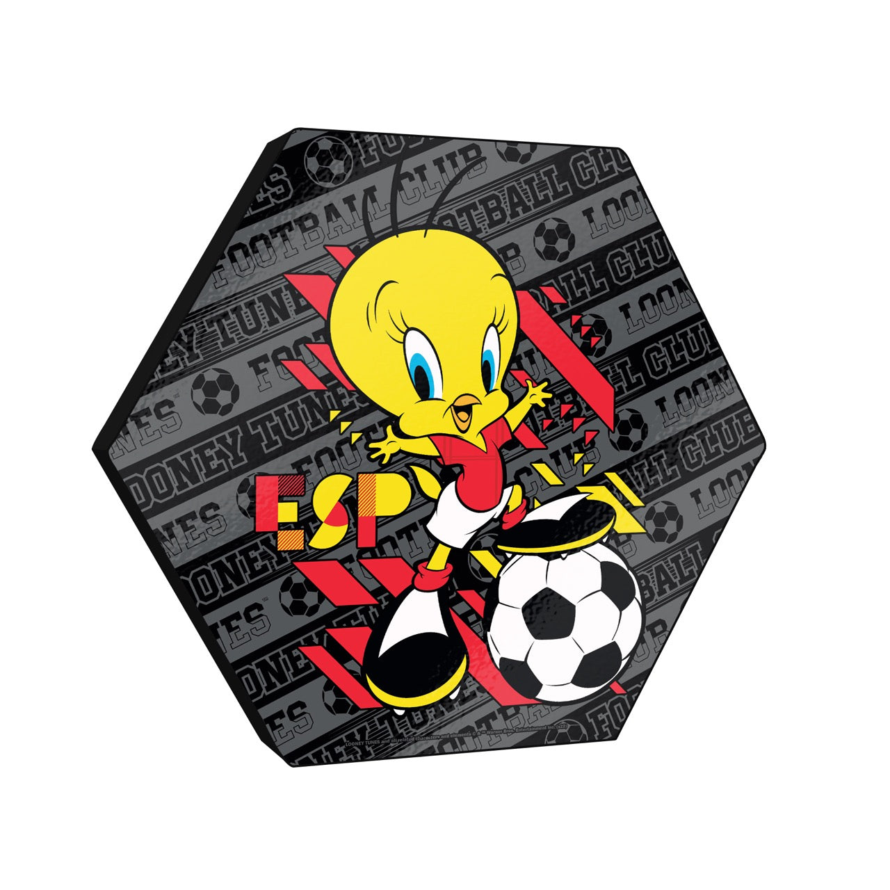 Looney Tunes (Team Spain Soccer - Tweety Bird) KNEXAGON® Wood Print WPHEX2841BOH