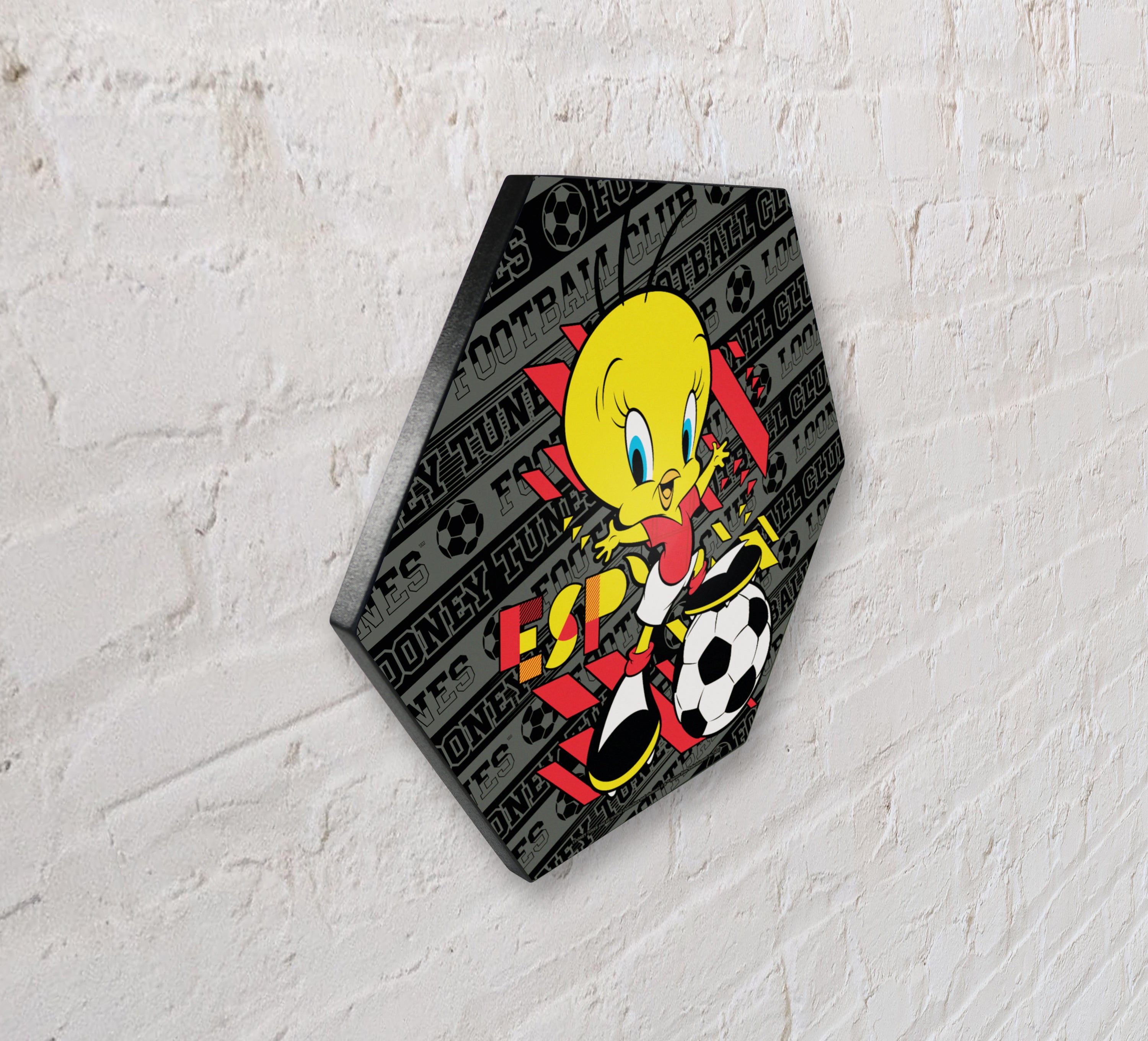 Looney Tunes (Team Spain Soccer - Tweety Bird) KNEXAGON® Wood Print WPHEX2841BOH