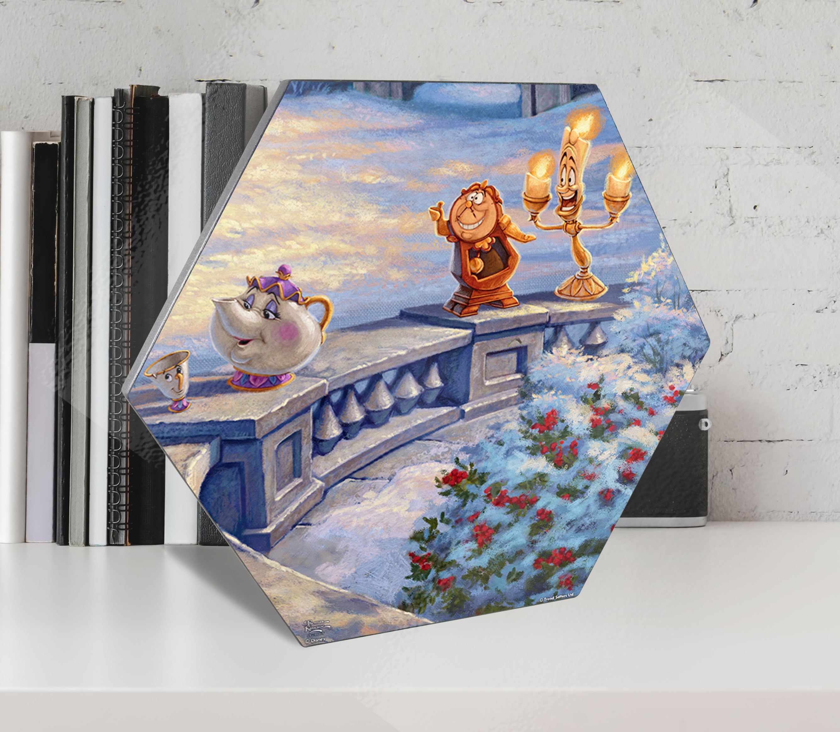 Disney (Beauty and the Beasts Winter Enchantment - Mrs. Potts, Chip, Lumière, Cogsworth) KNEXAGON® Wood Print WPHEX3060
