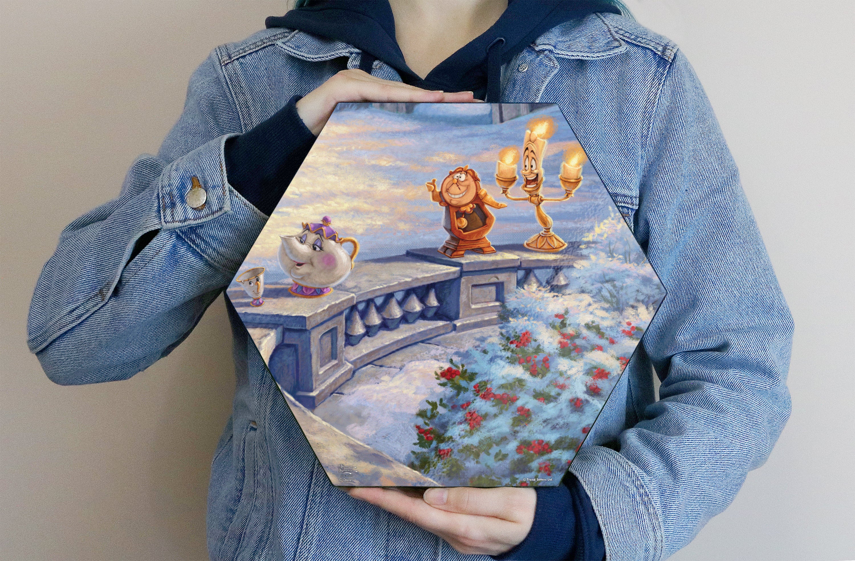 Disney (Beauty and the Beasts Winter Enchantment - Mrs. Potts, Chip, Lumière, Cogsworth) KNEXAGON® Wood Print WPHEX3060