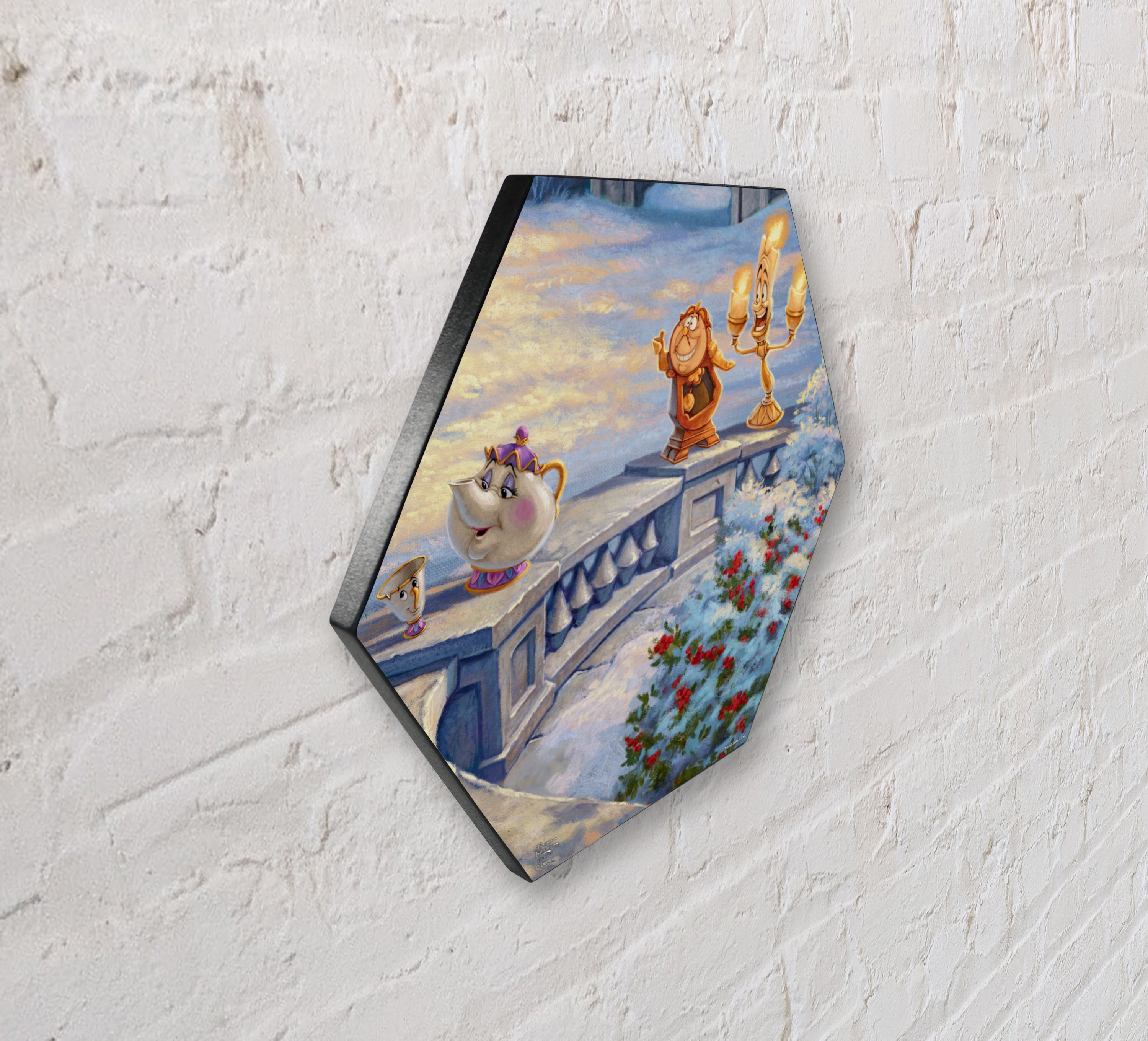 Disney (Beauty and the Beasts Winter Enchantment - Mrs. Potts, Chip, Lumière, Cogsworth) KNEXAGON® Wood Print WPHEX3060