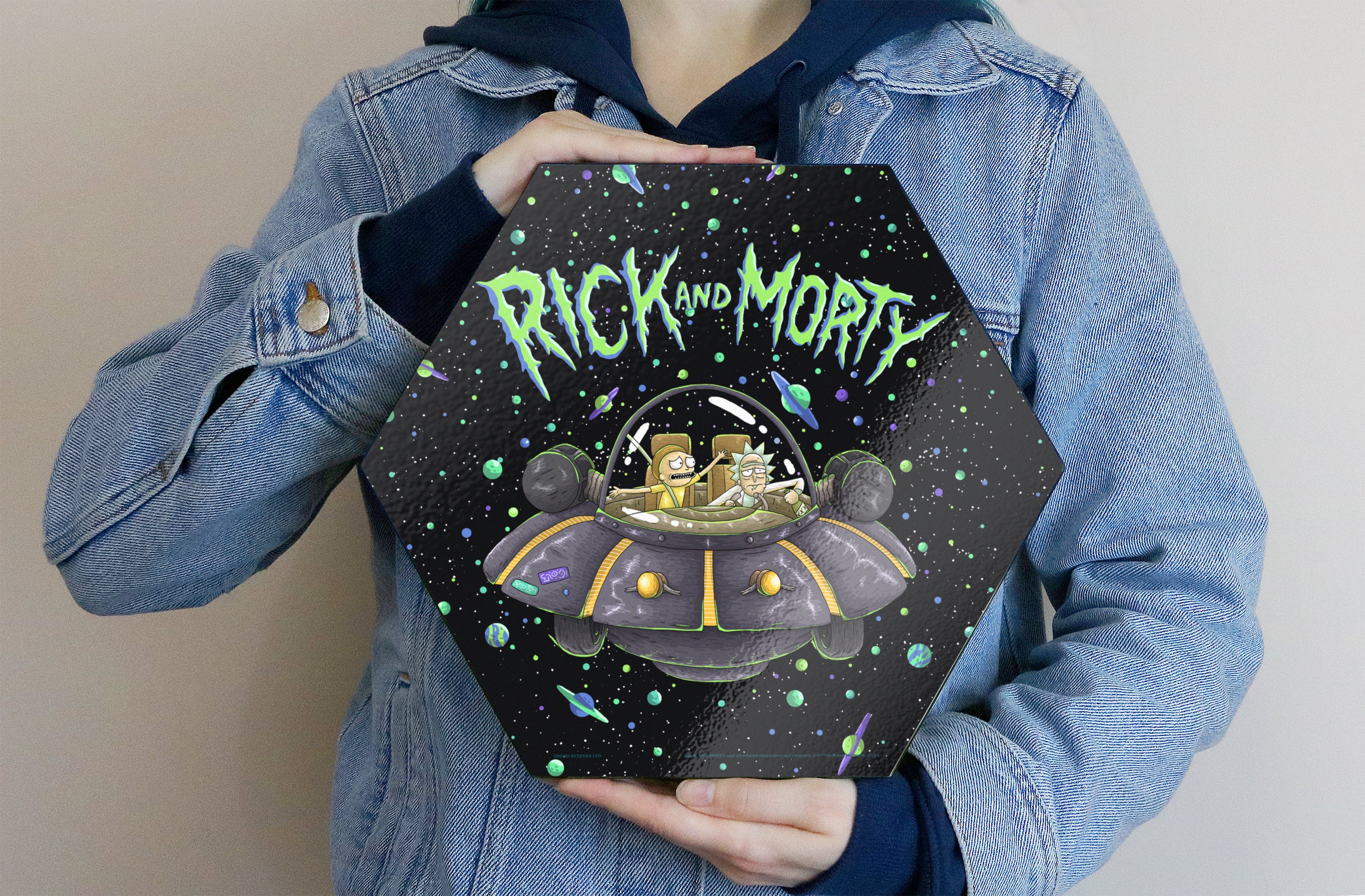 Rick and Morty (Space) KNEXAGON® Wood Print WPHEX3348