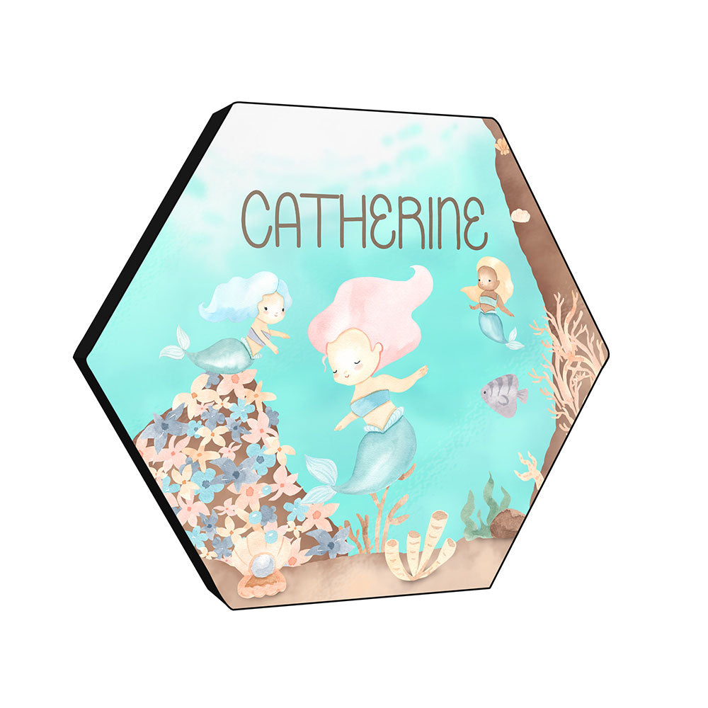Kids Collection (Mermaid Nursery - Personalized) Hexagon KNEXAGON™ Wood Print