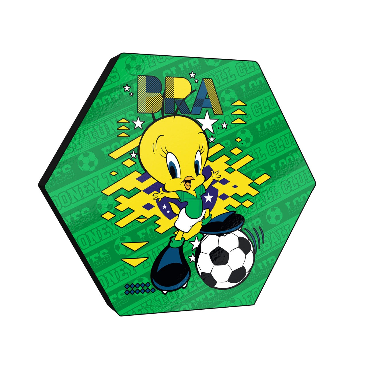 Looney Tunes (Team Brazil Soccer - Tweety Bird) KNEXAGON® Wood Print WPHEX4824BOH