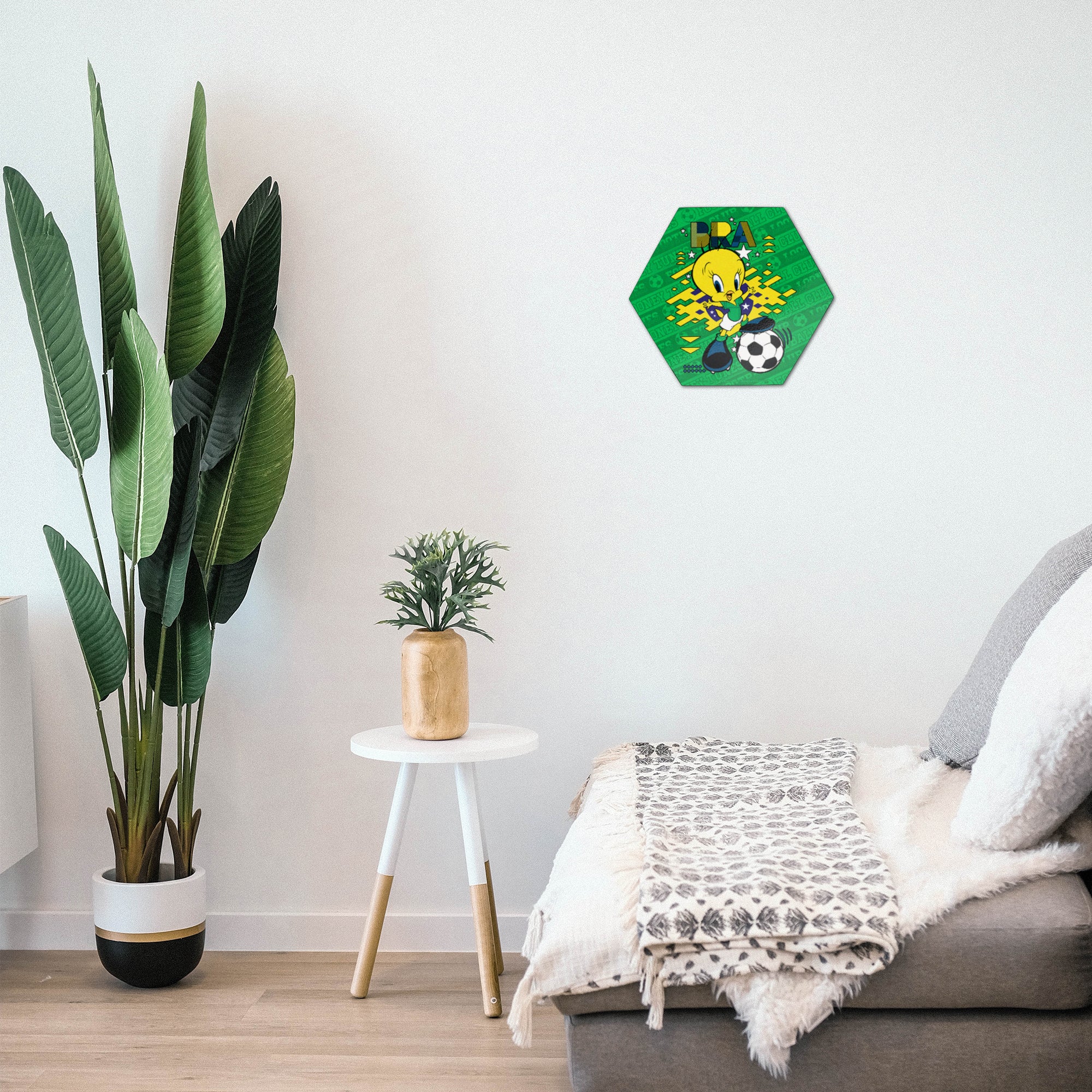 Looney Tunes (Team Brazil Soccer - Tweety Bird) KNEXAGON® Wood Print WPHEX4824BOH