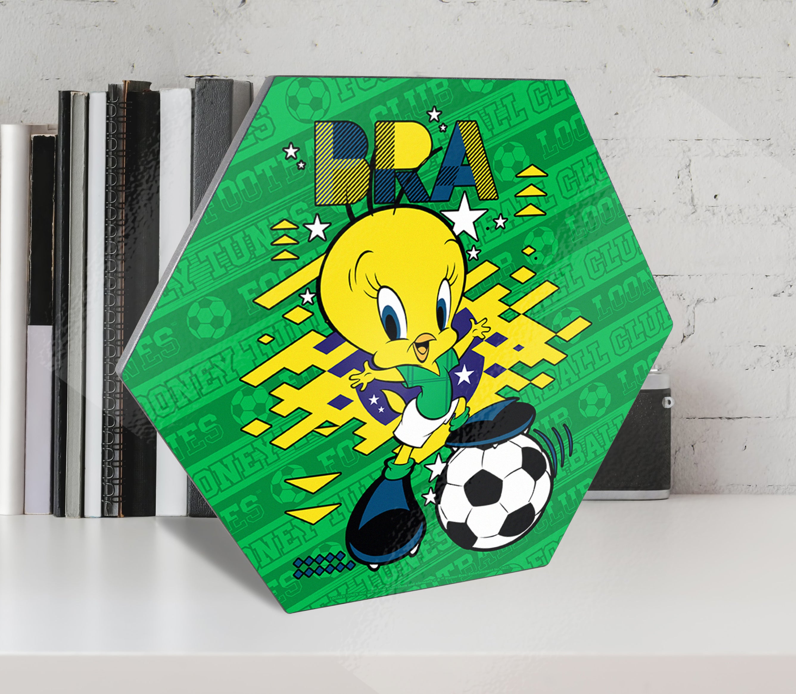Looney Tunes (Team Brazil Soccer - Tweety Bird) KNEXAGON® Wood Print WPHEX4824BOH