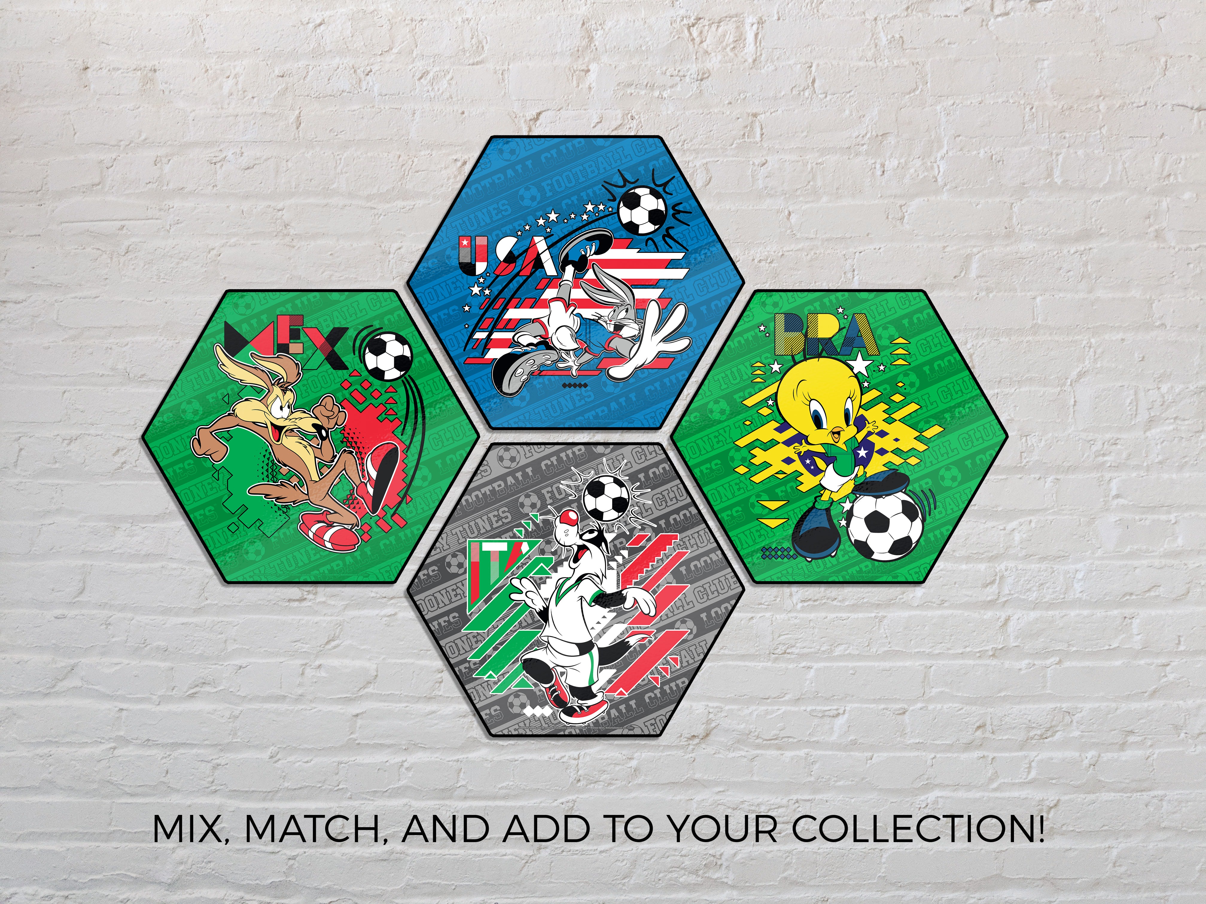 Looney Tunes (Team Brazil Soccer - Tweety Bird) KNEXAGON® Wood Print WPHEX4824BOH