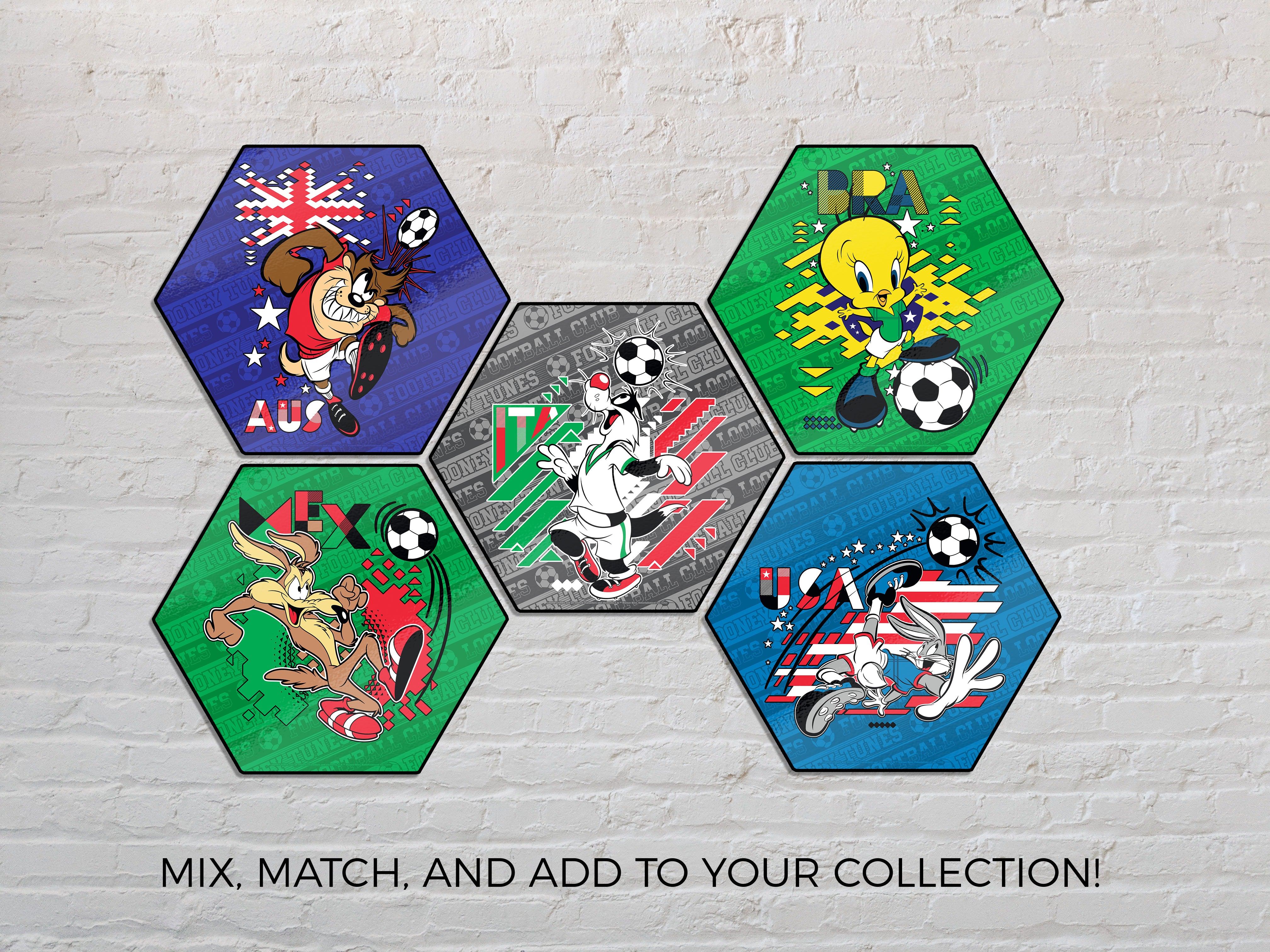 Looney Tunes (Team Brazil Soccer - Tweety Bird) KNEXAGON® Wood Print WPHEX4824BOH