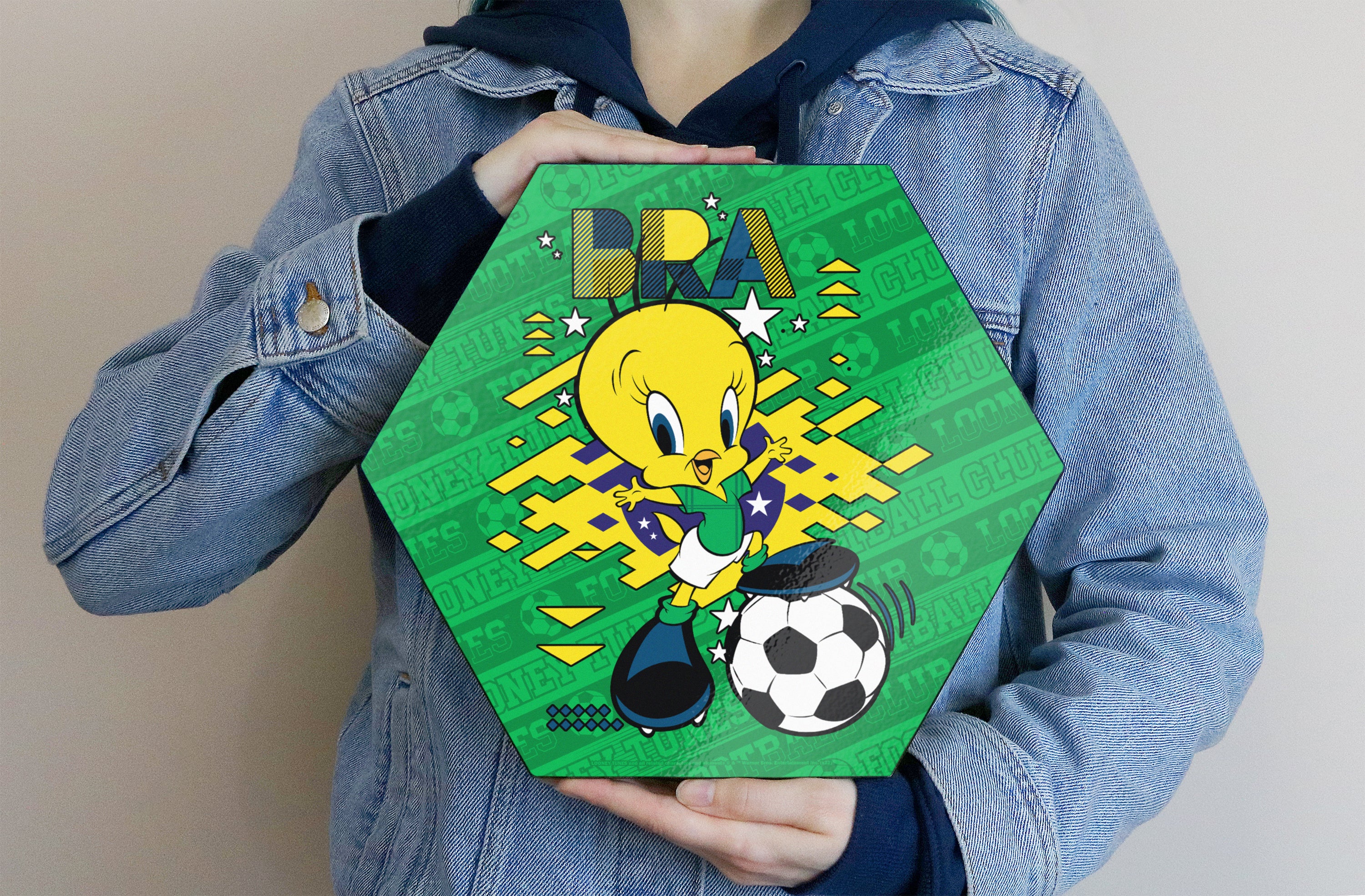 Looney Tunes (Team Brazil Soccer - Tweety Bird) KNEXAGON® Wood Print WPHEX4824BOH