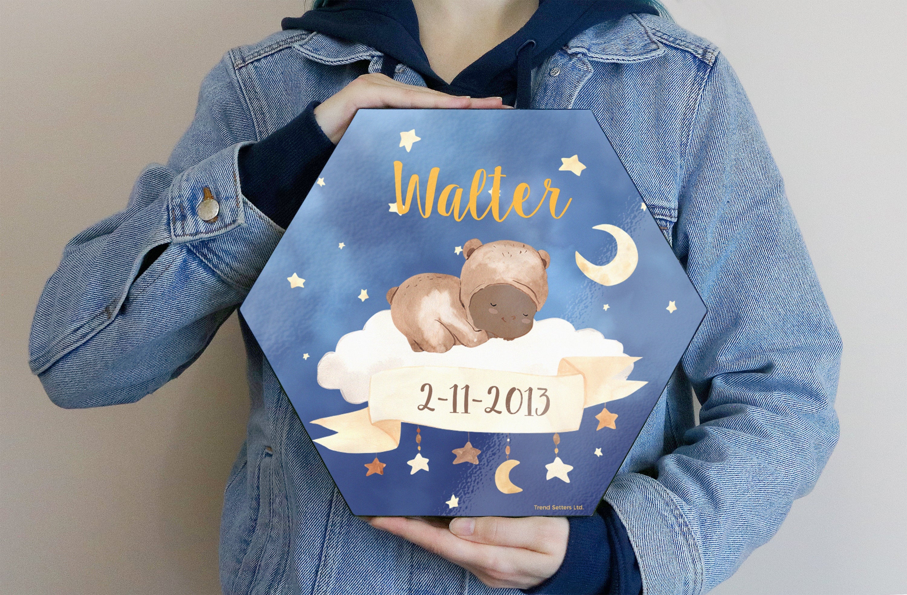 Kids Collection (Boho Baby Nursery - Personalized) KNEXAGON™ Hexagon Wood Print