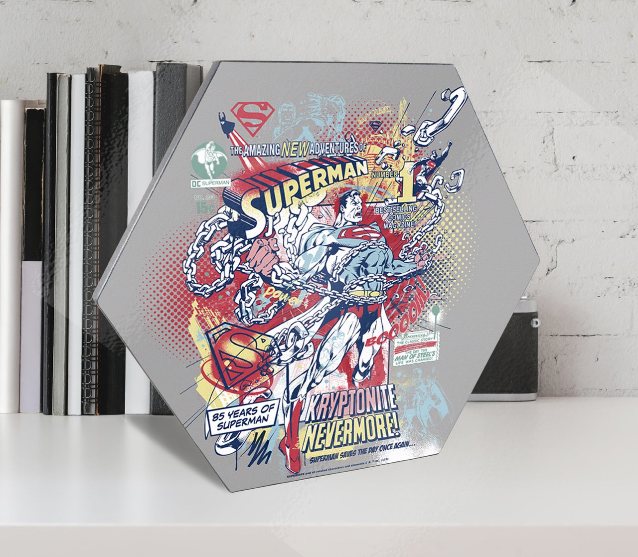 Superman 85th Anniversary (Kryptonite Nevermore) KNEXAGON® Wood Print WPHEX5452