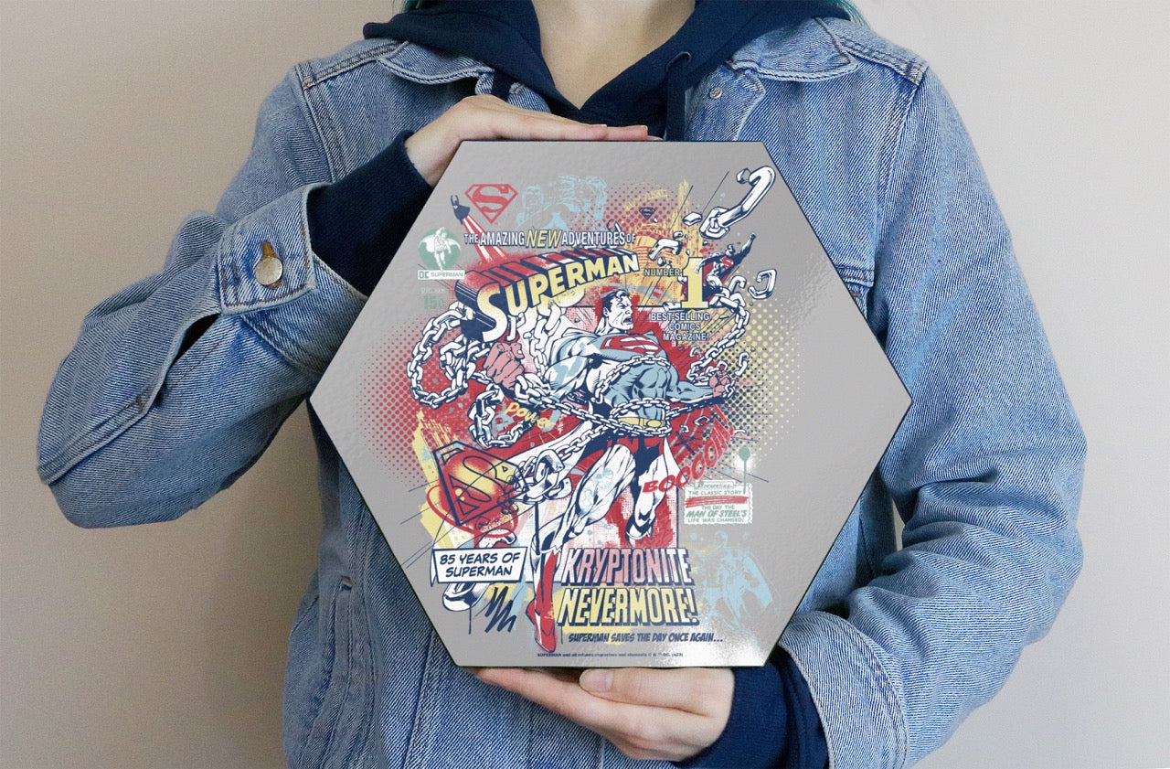 Superman 85th Anniversary (Kryptonite Nevermore) KNEXAGON® Wood Print WPHEX5452