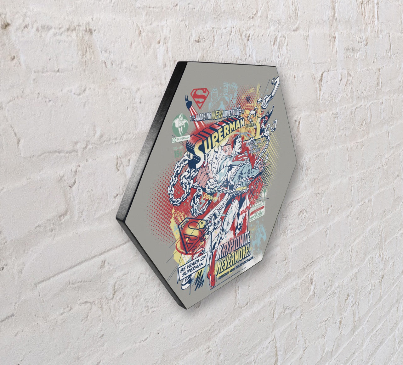 Superman 85th Anniversary (Kryptonite Nevermore) KNEXAGON® Wood Print WPHEX5452