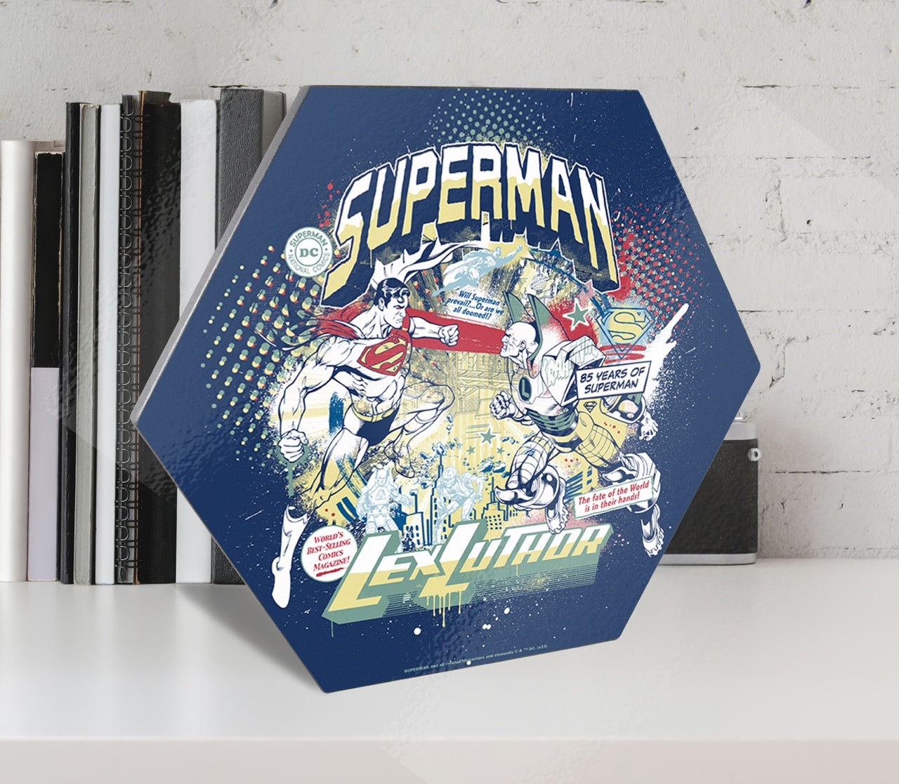 Superman 85th Anniversary (Superman VS Lex Luther) KNEXAGON® Wood Print WPHEX5775