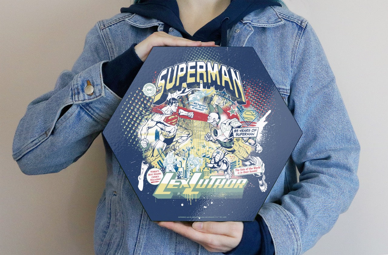 Superman 85th Anniversary (Superman VS Lex Luther) KNEXAGON® Wood Print WPHEX5775