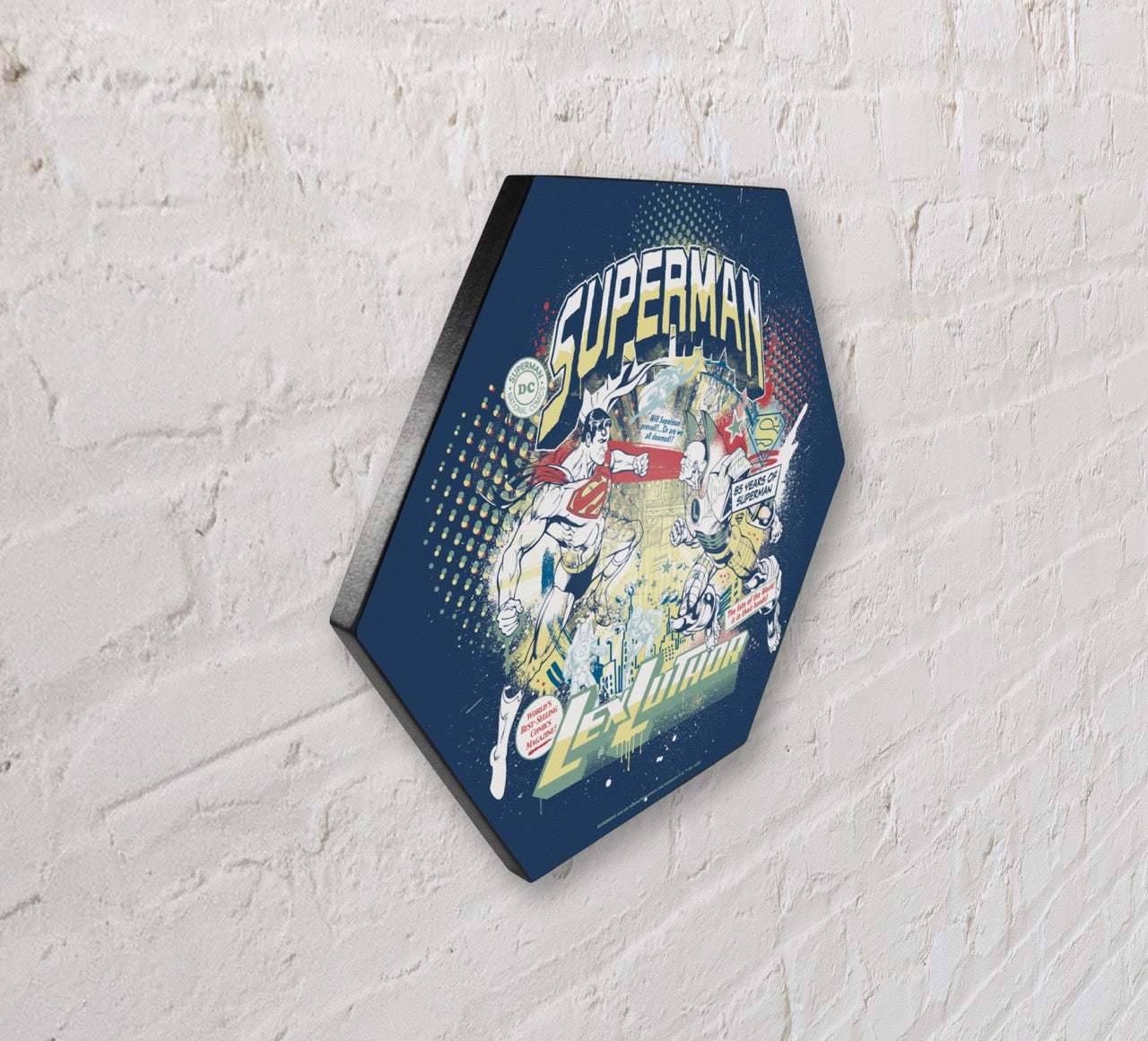 Superman 85th Anniversary (Superman VS Lex Luther) KNEXAGON® Wood Print WPHEX5775