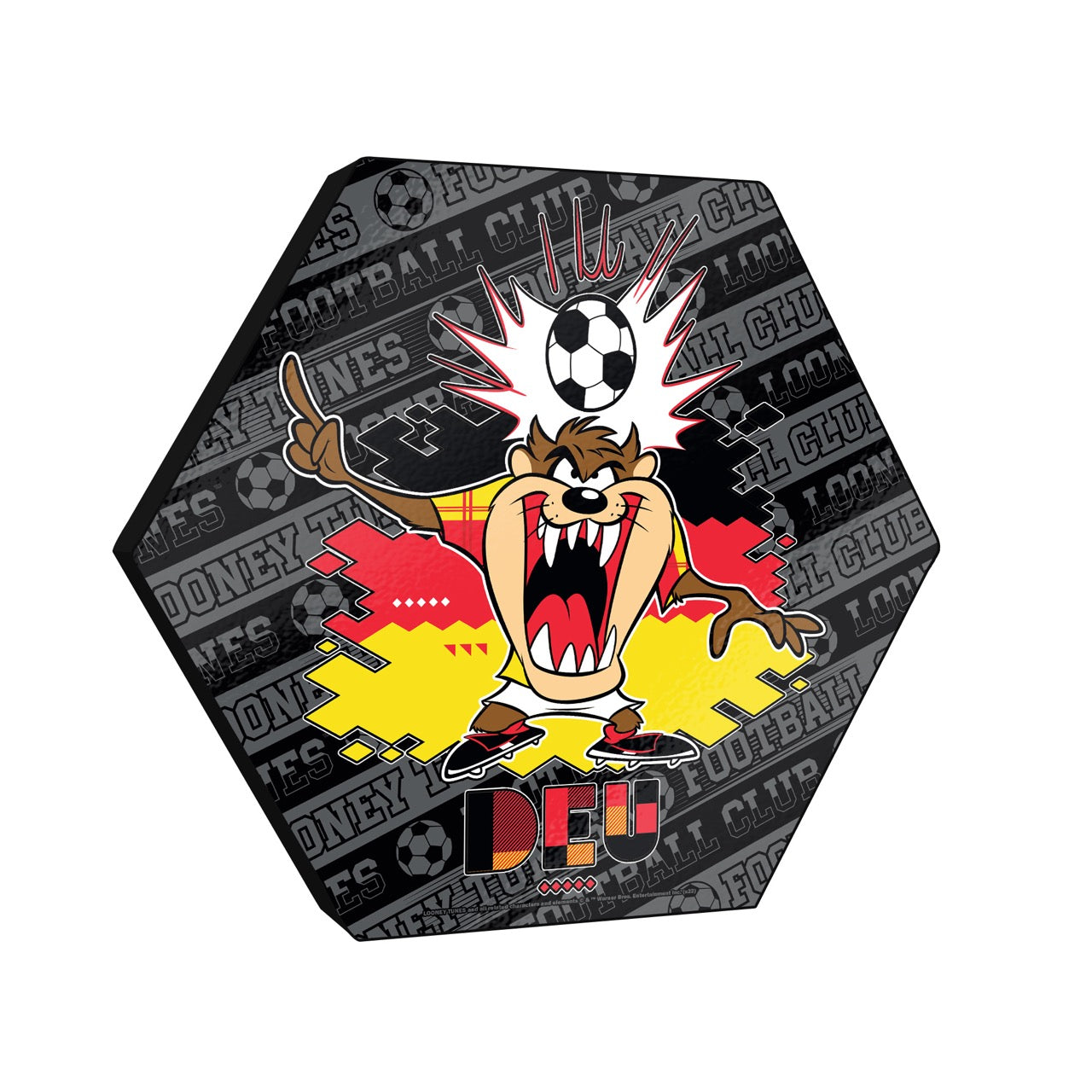 Looney Tunes (Team Germany Soccer - Taz) KNEXAGON® Wood Print WPHEX5798BOH