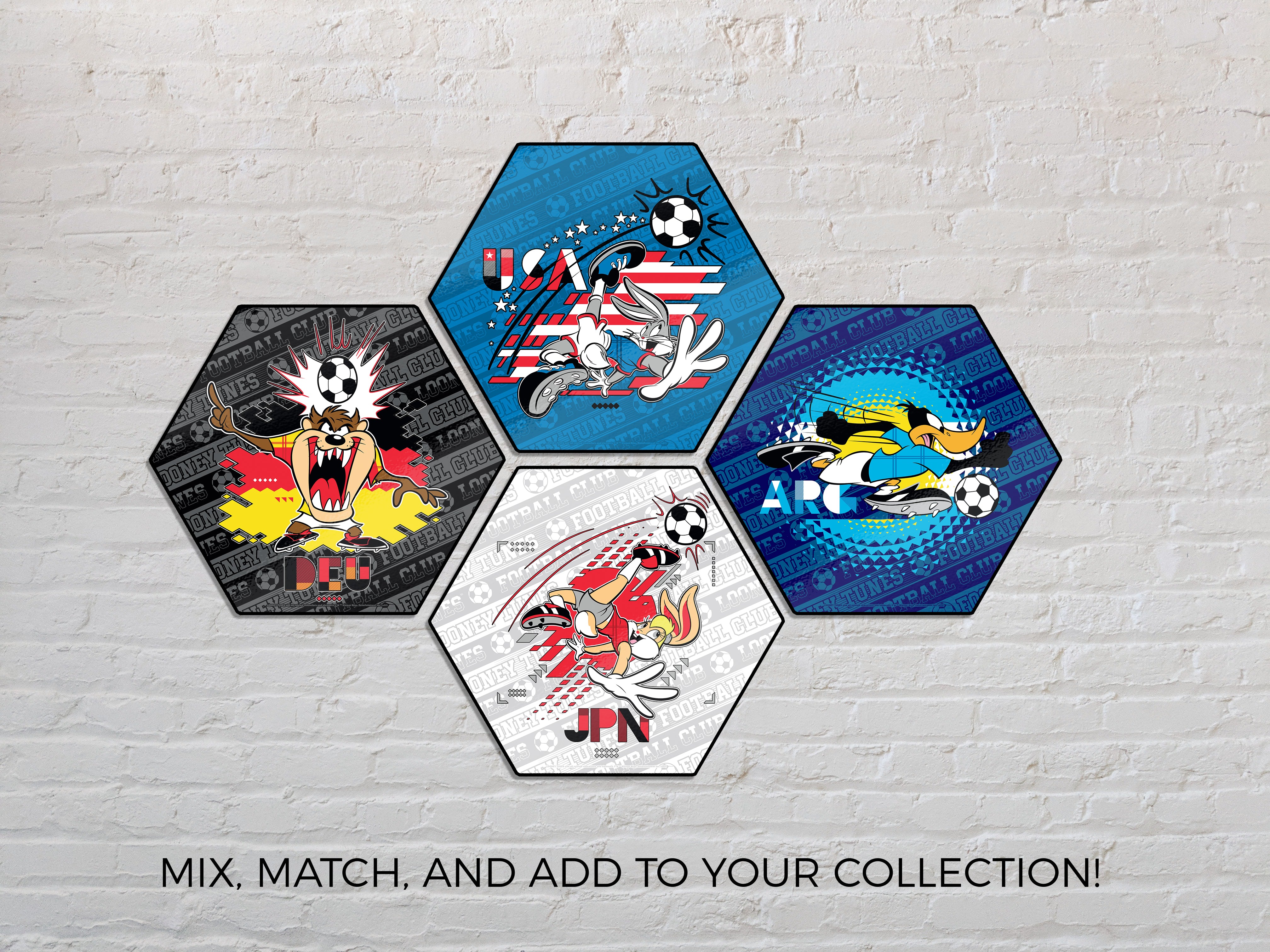 Looney Tunes (Team Germany Soccer - Taz) KNEXAGON® Wood Print WPHEX5798BOH