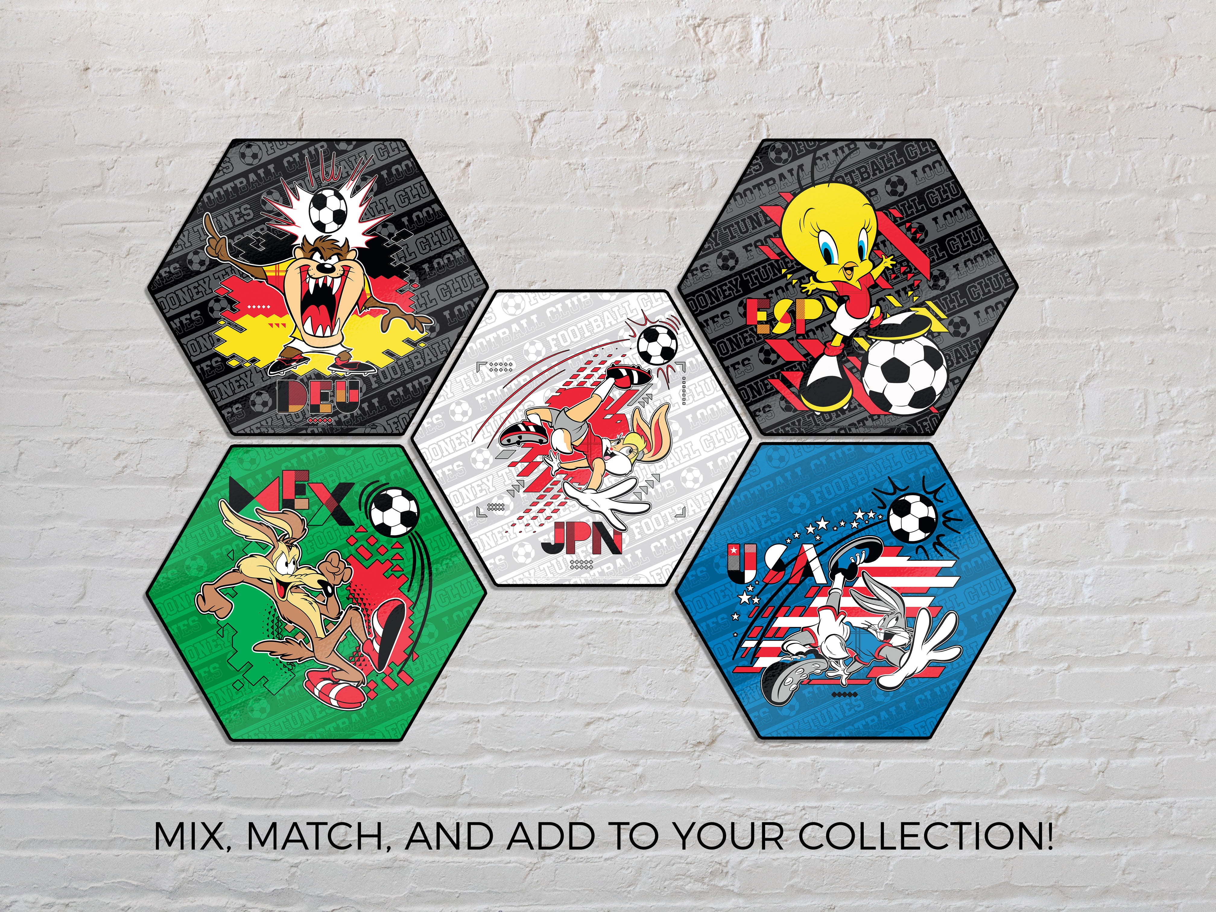 Looney Tunes (Team Germany Soccer - Taz) KNEXAGON® Wood Print WPHEX5798BOH
