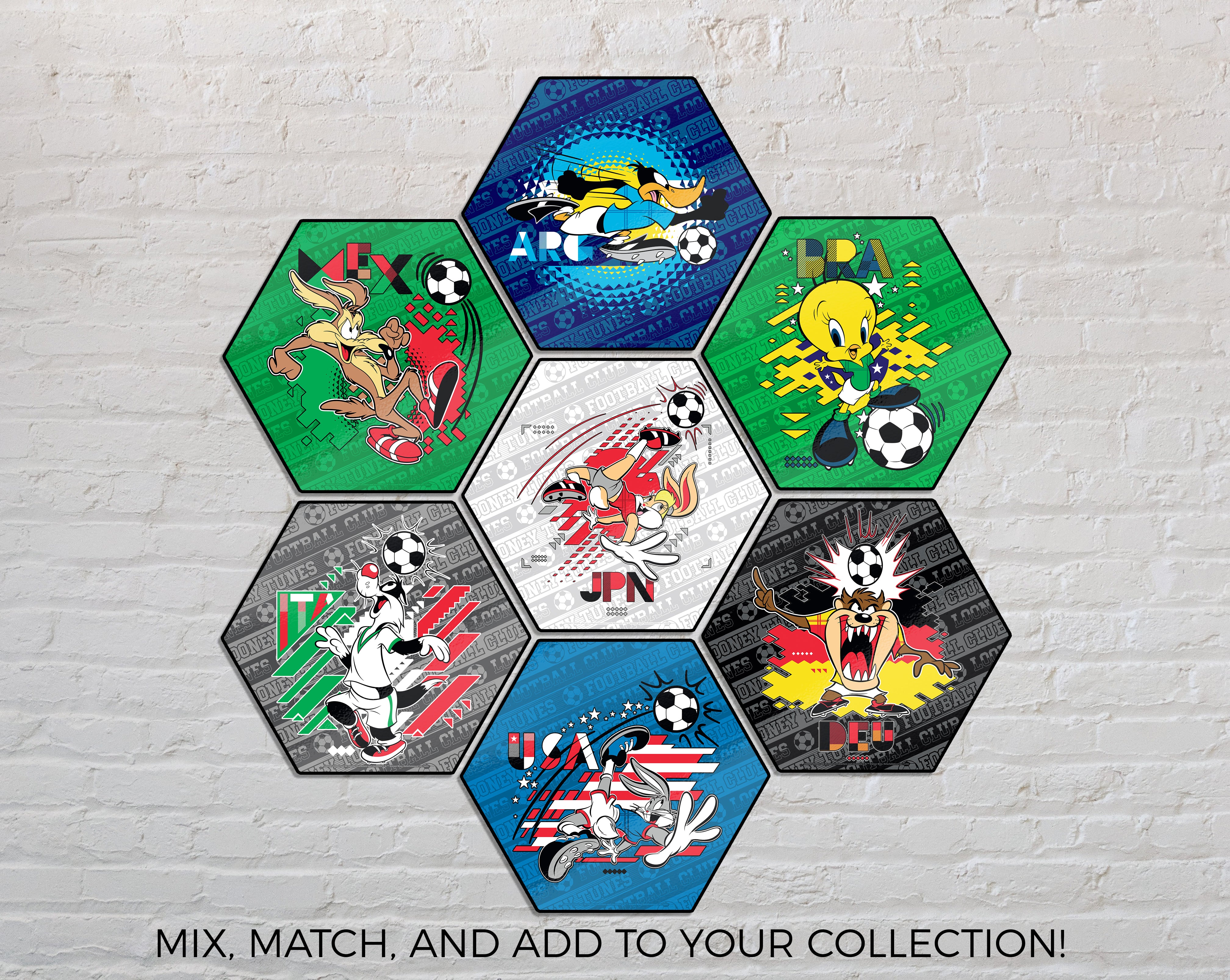 Looney Tunes (Team Germany Soccer - Taz) KNEXAGON® Wood Print WPHEX5798BOH