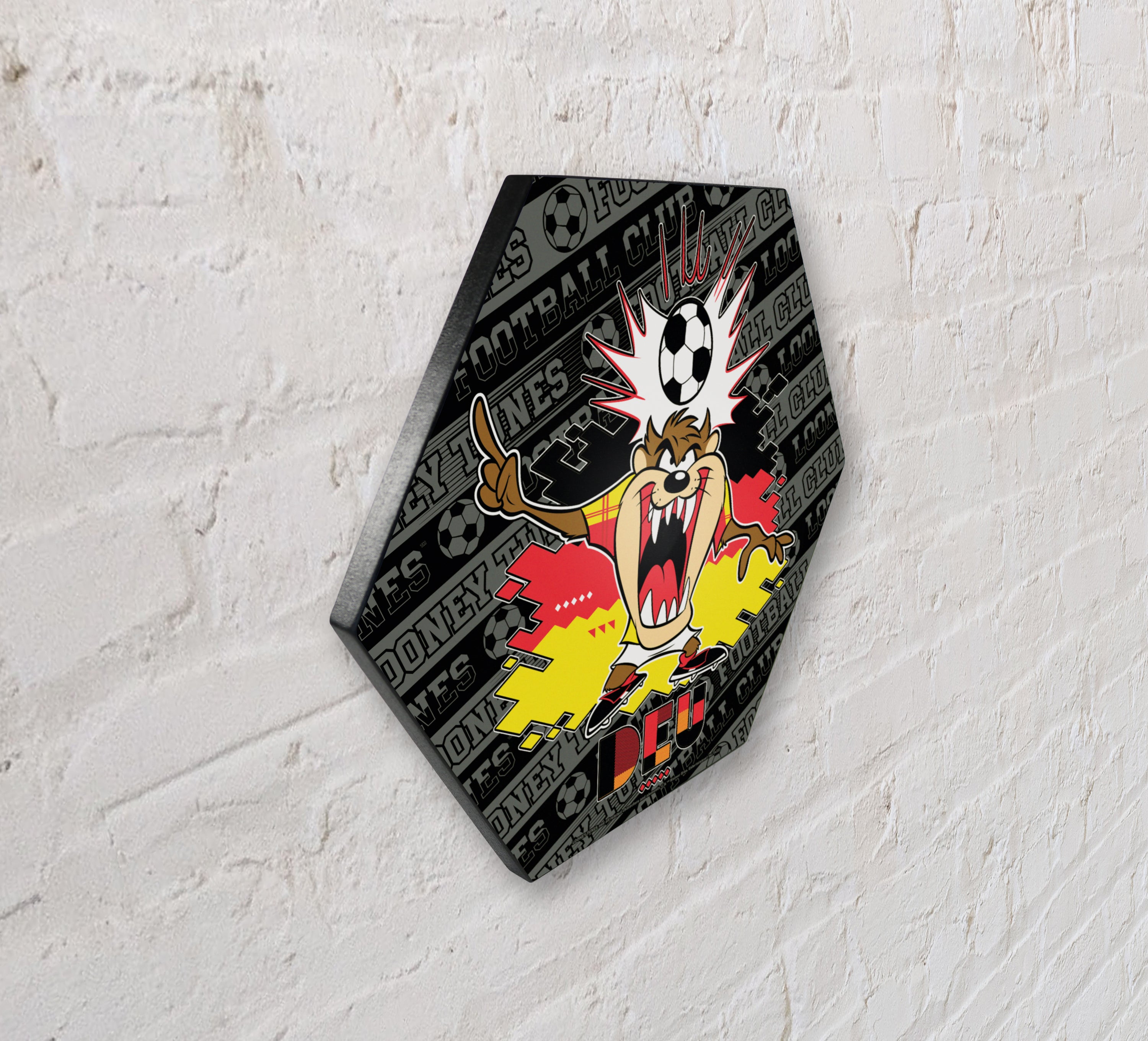 Looney Tunes (Team Germany Soccer - Taz) KNEXAGON® Wood Print WPHEX5798BOH