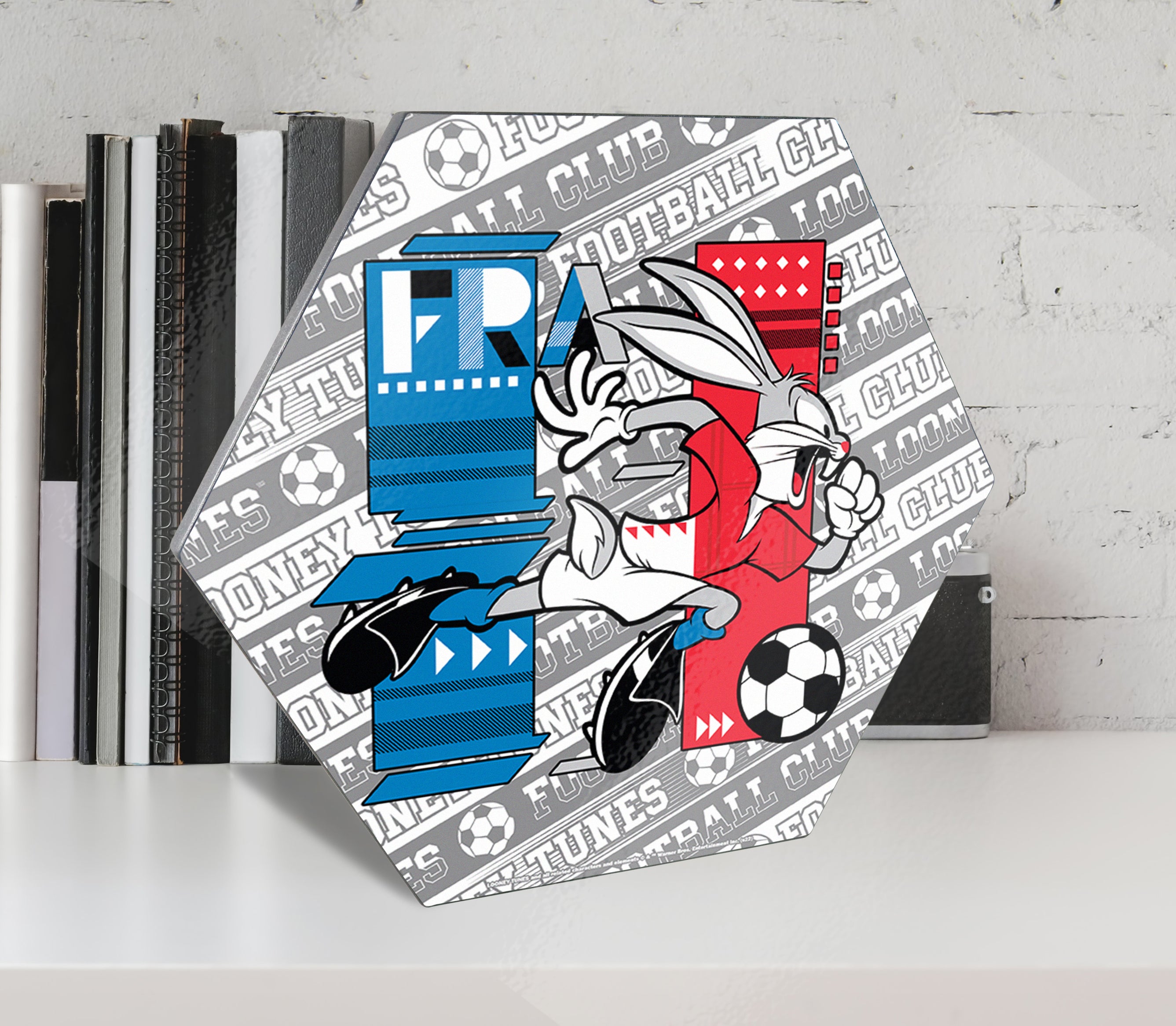 Looney Tunes (Team France Soccer - Bugs Bunny) KNEXAGON® Wood Print WPHEX5941BOH