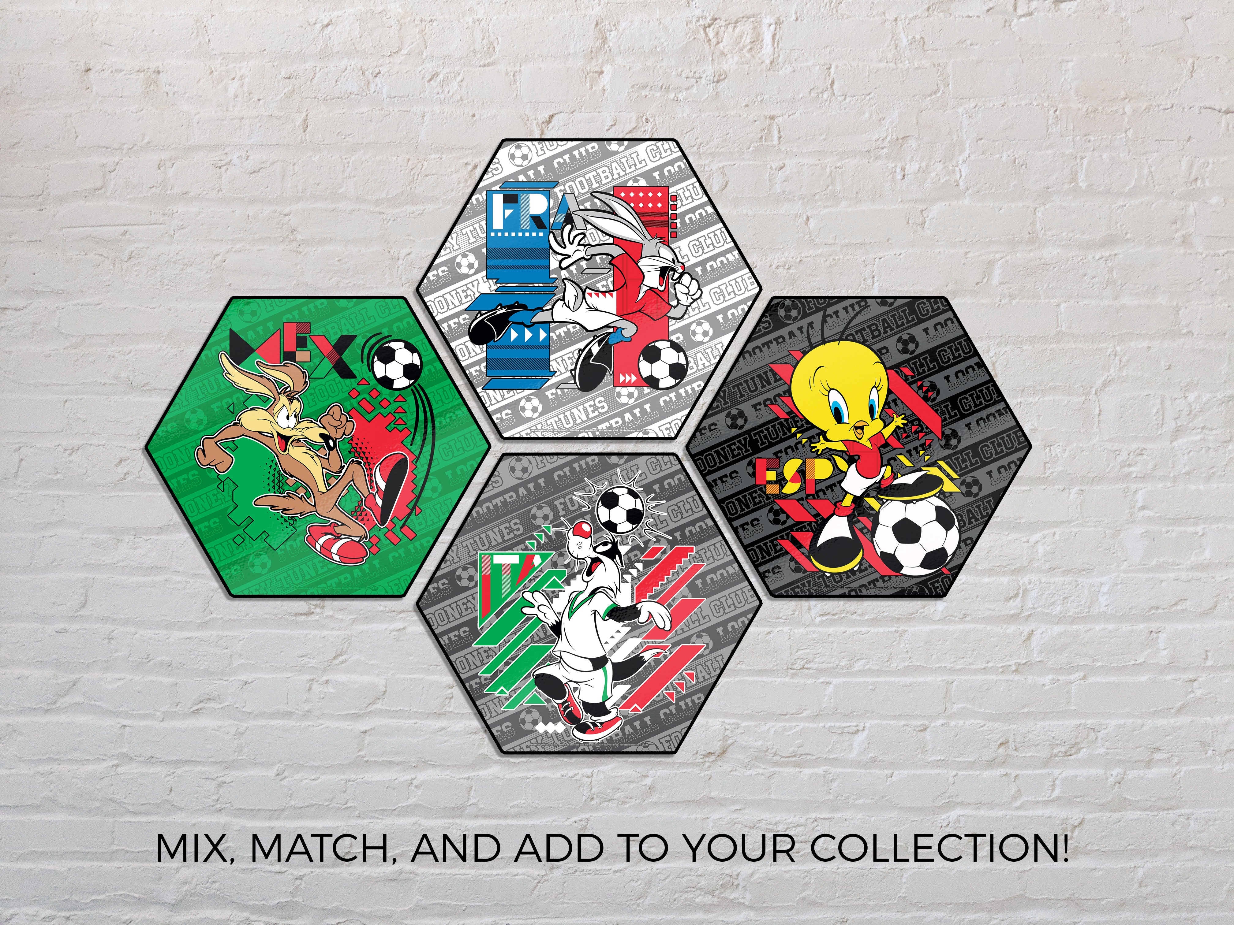 Looney Tunes (Team France Soccer - Bugs Bunny) KNEXAGON® Wood Print WPHEX5941BOH