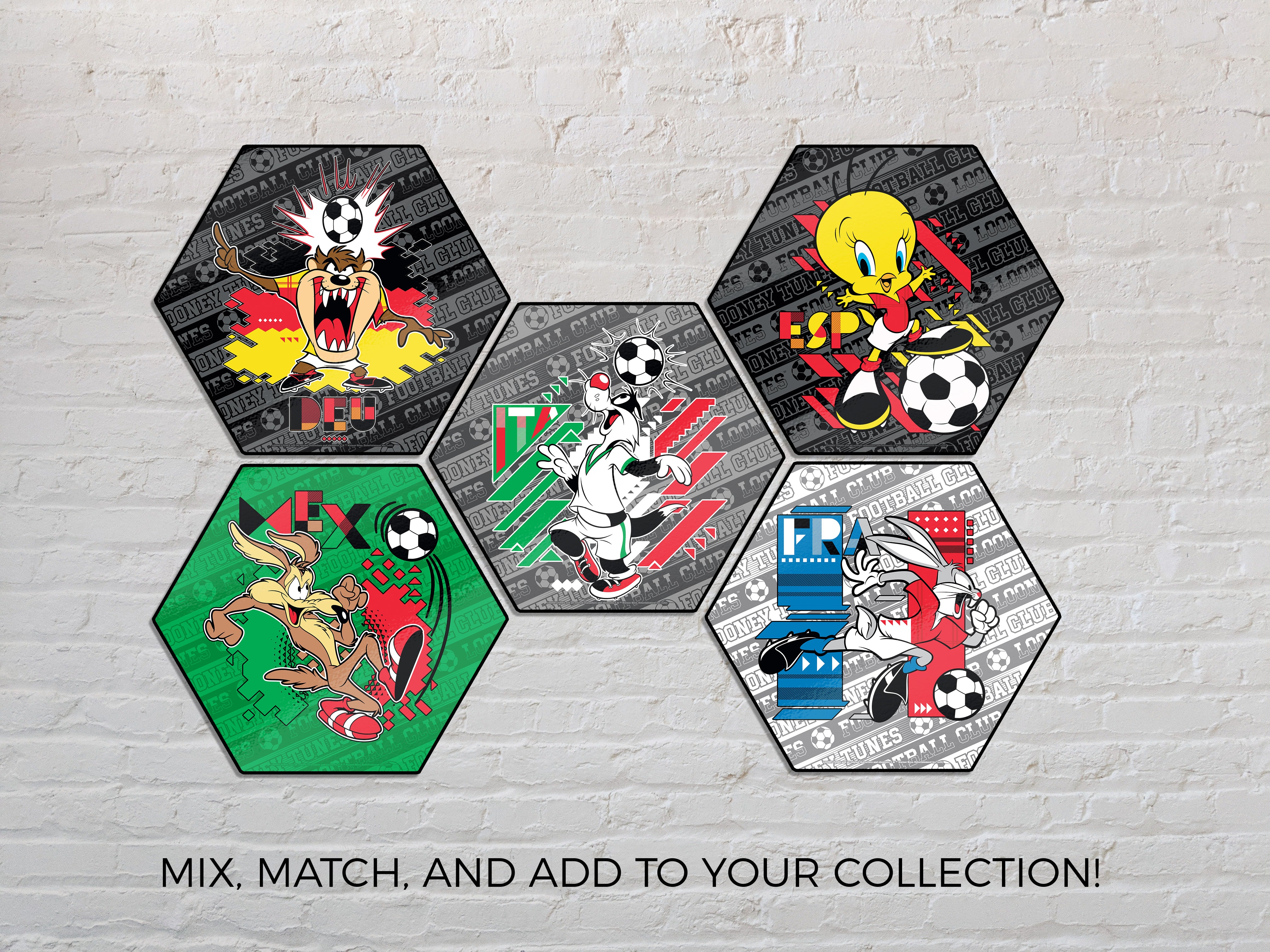 Looney Tunes (Team France Soccer - Bugs Bunny) KNEXAGON® Wood Print WPHEX5941BOH